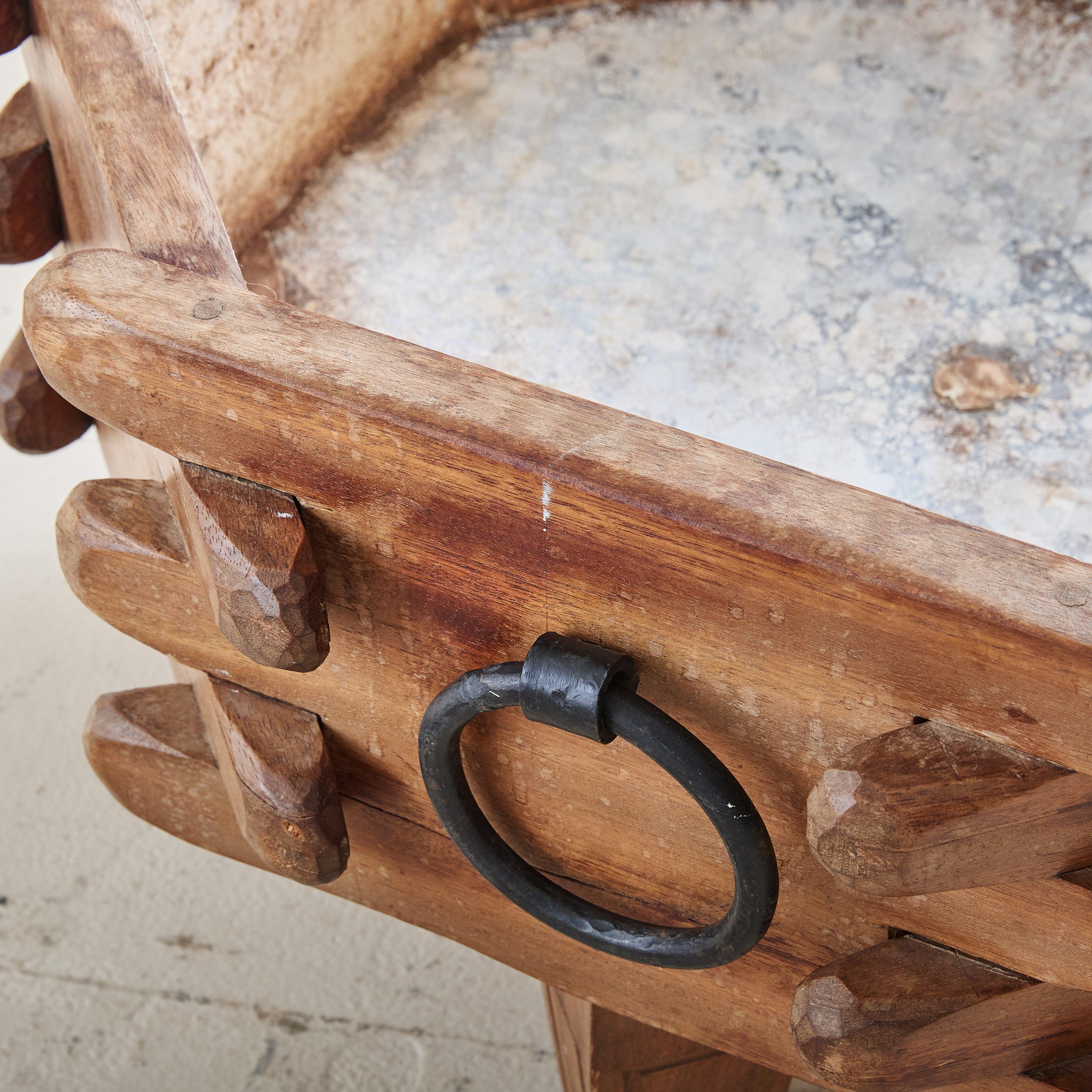 Metà XX secolo French Wooden Planter with Iron Handles in the Style of Guillerme et Chambron in vendita