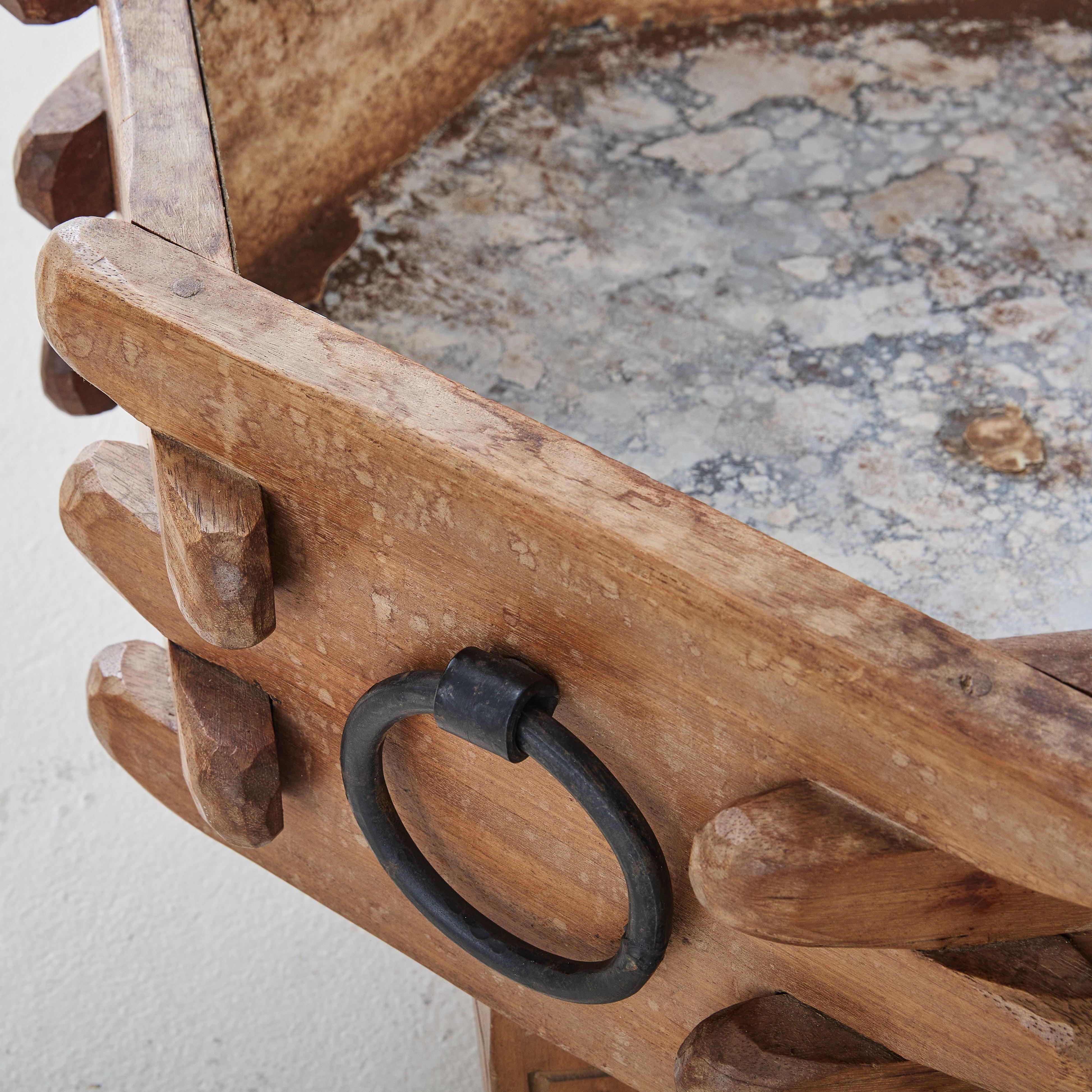 Ferro French Wooden Planter with Iron Handles in the Style of Guillerme et Chambron in vendita
