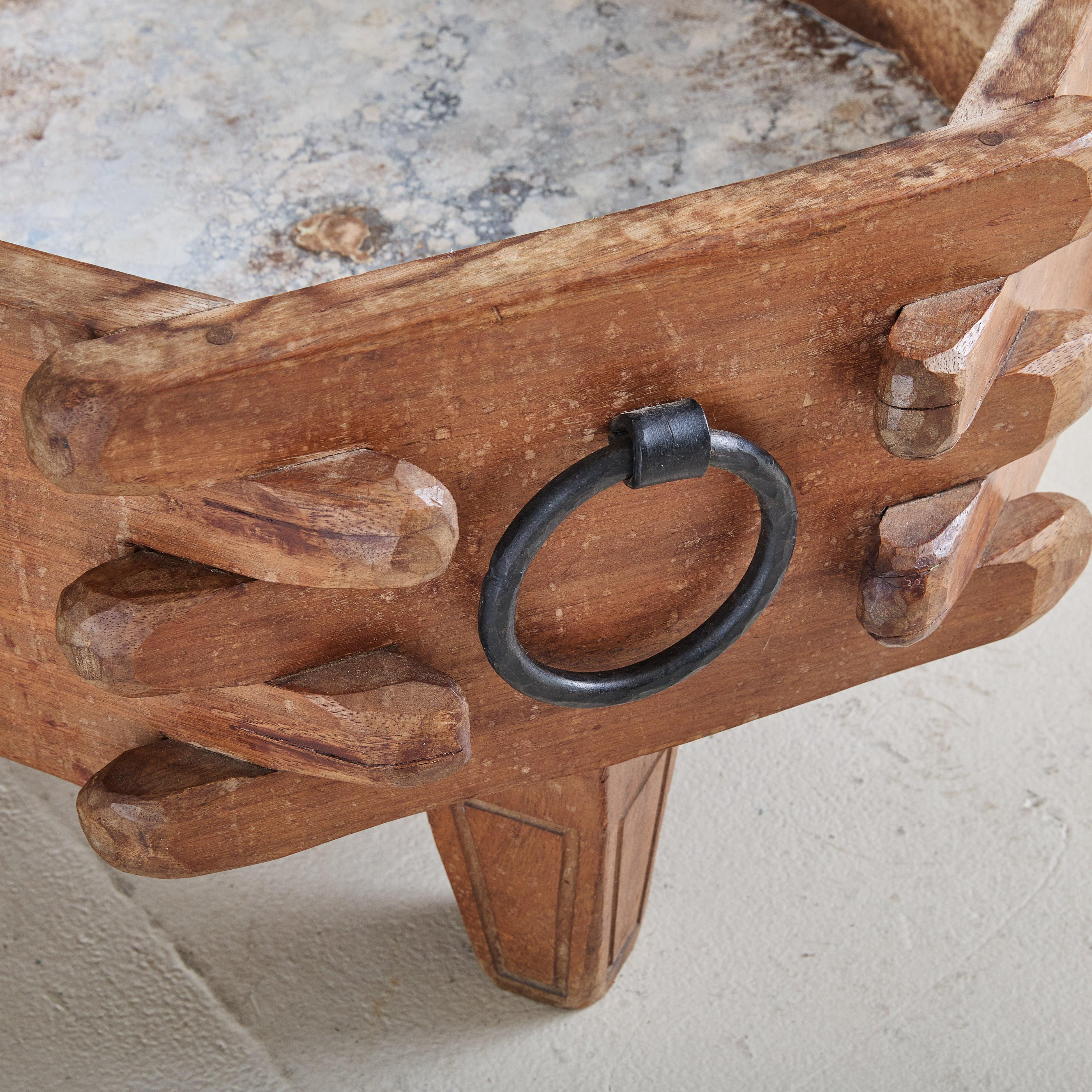 French Wooden Planter with Iron Handles in the Style of Guillerme et Chambron in vendita 2