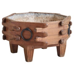 French Wooden Planter with Iron Handles in the Style of Guillerme et Chambron