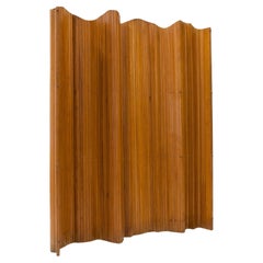 French wooden room divider, Tambour Screen by Jomain Baumann, 1950s