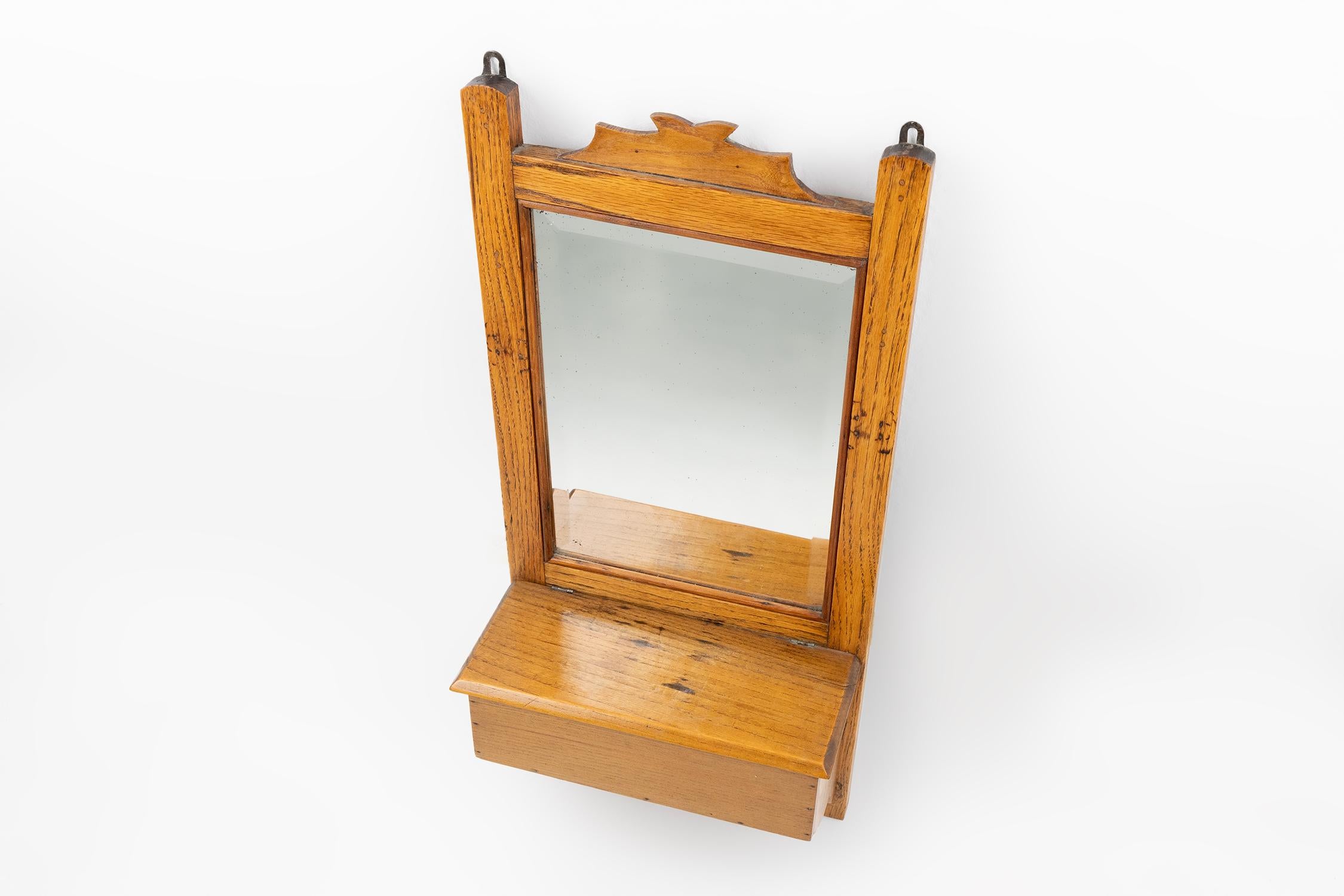 Early 20th Century French wooden shaving cabinet with mirror, ca. 1900 For Sale
