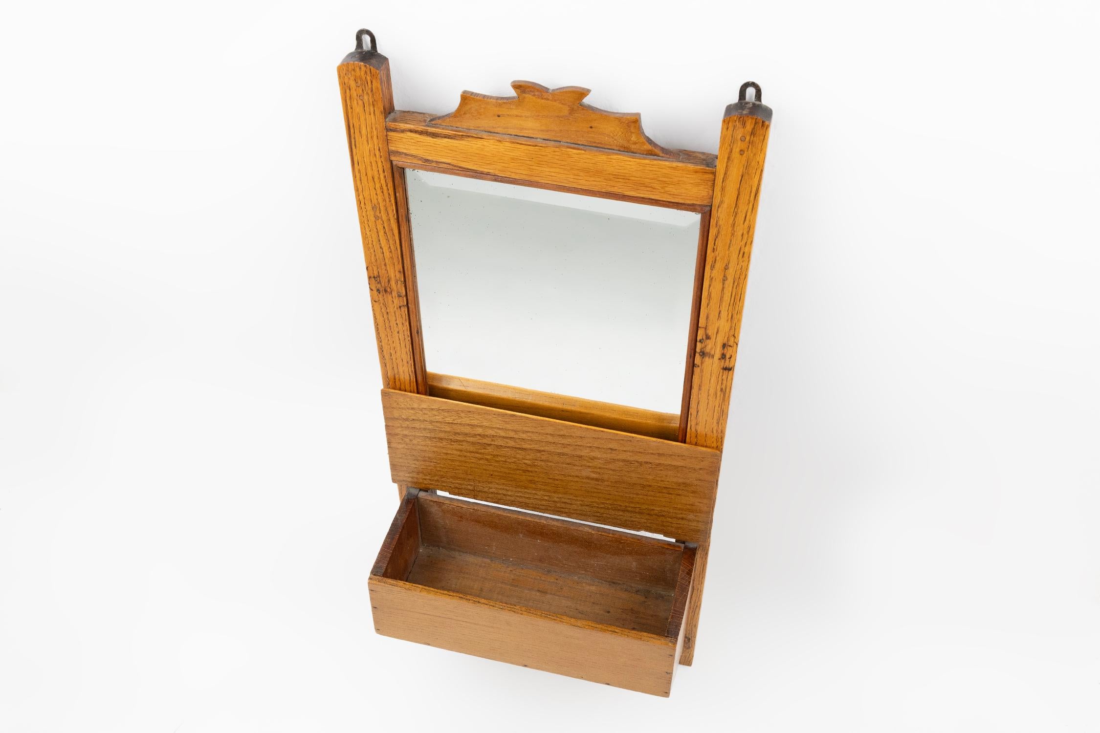 Mirror French wooden shaving cabinet with mirror, ca. 1900 For Sale