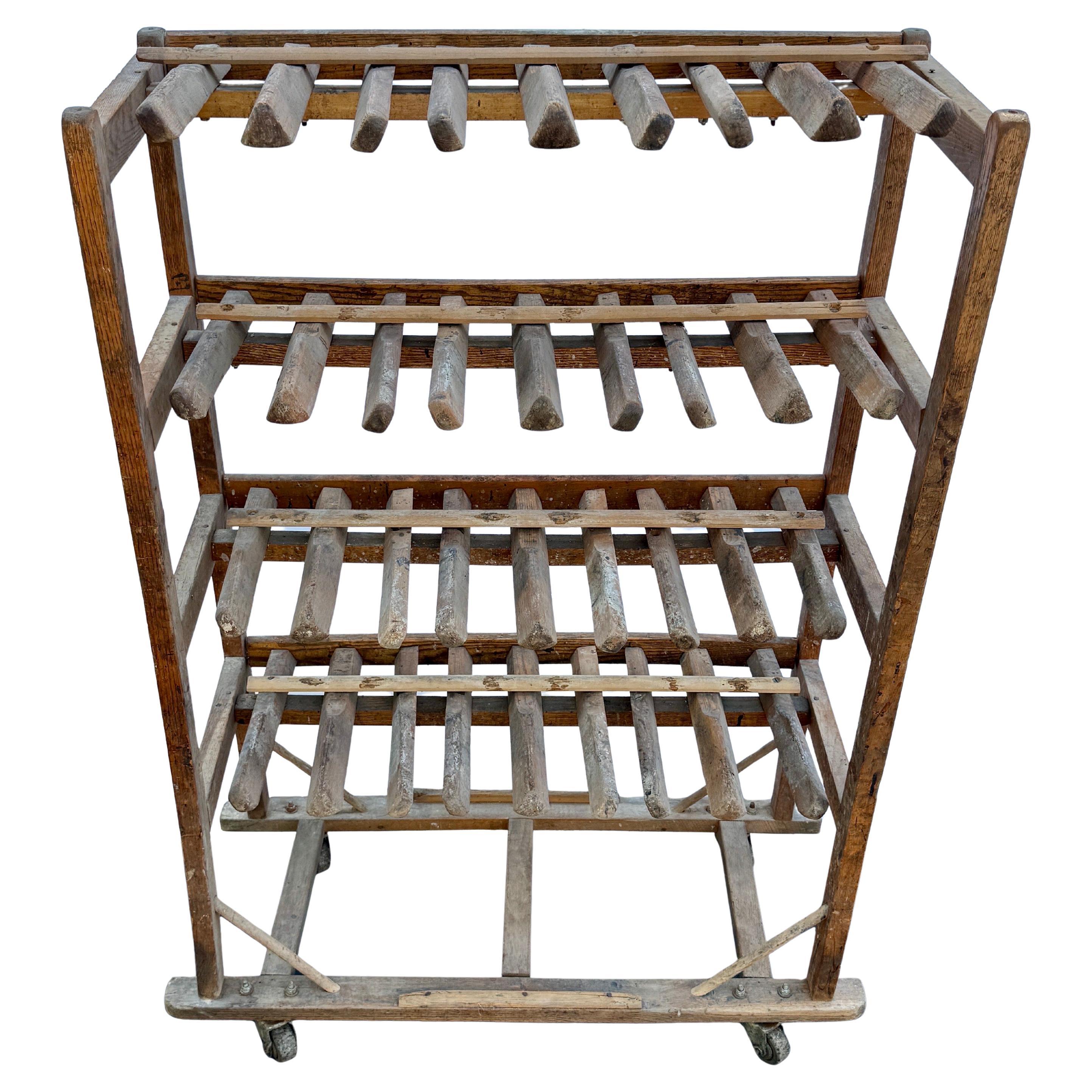 French Wooden Shoe Rack Cart on Wheels, 1920’s