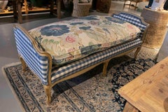 French Wooden Sofa with Side Backrests Freshly Upholstered with Flowers