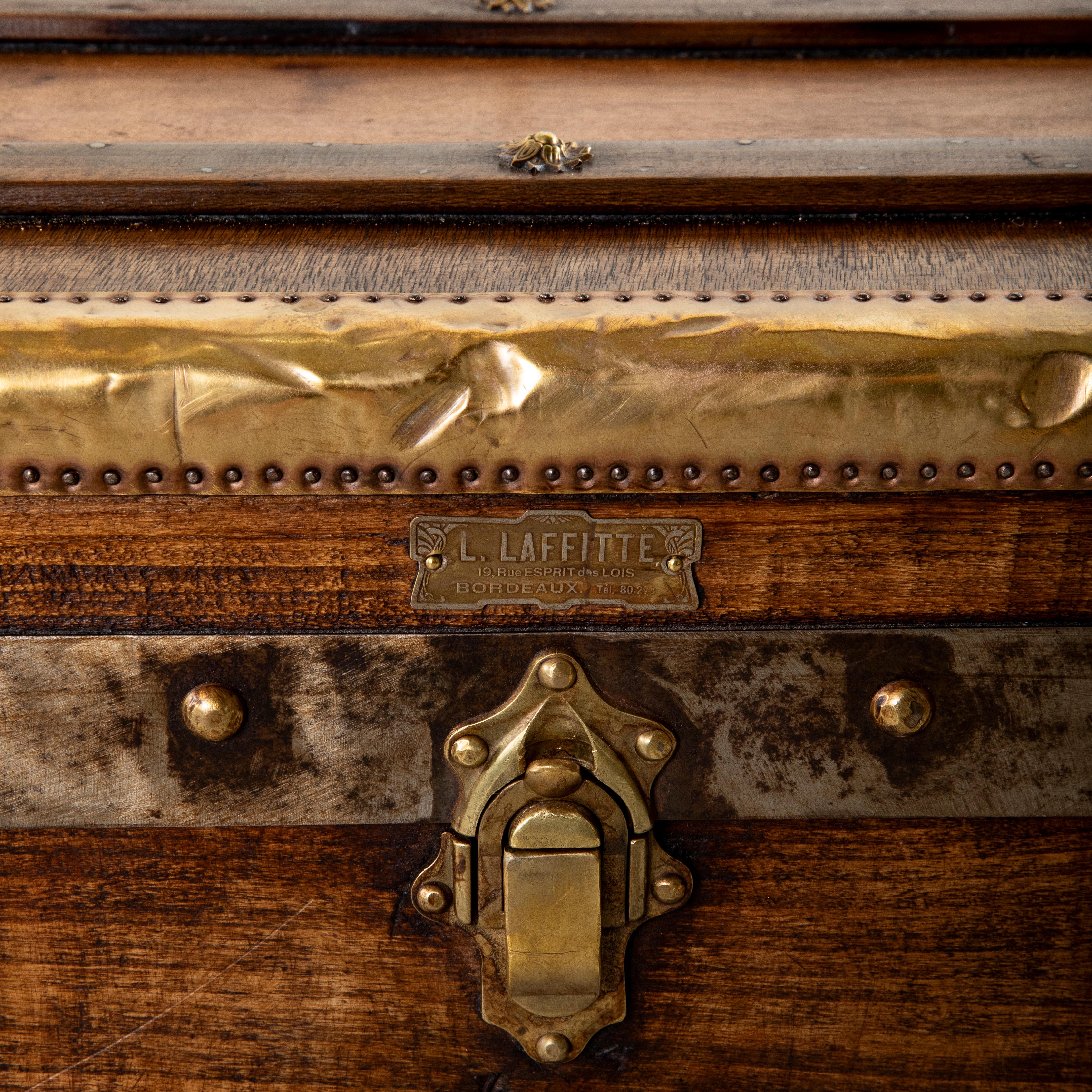 French Wooden Steam Trunk with Runners, Brass, Iron, Leather Details, circa 1880 For Sale 6