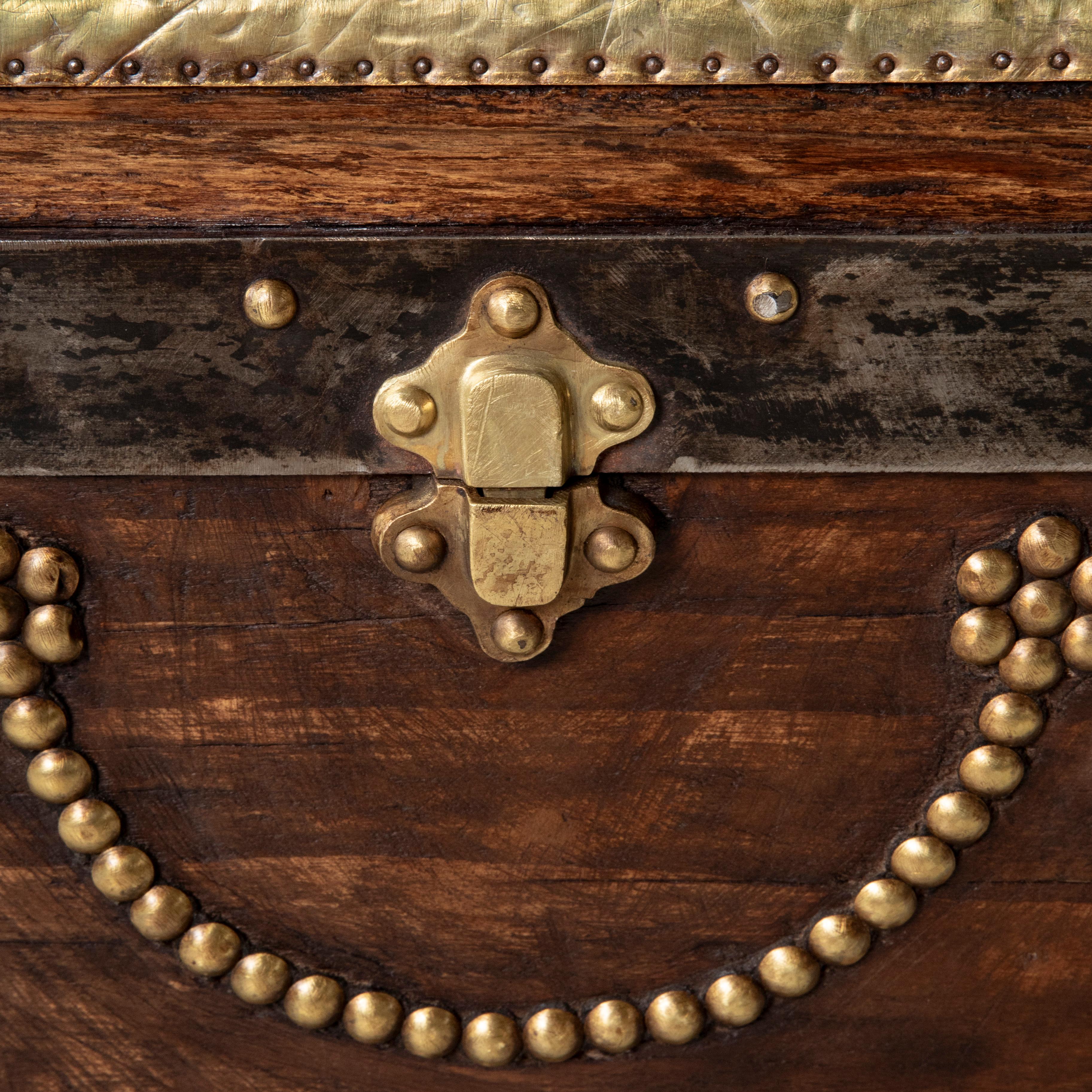 French Wooden Steam Trunk with Runners, Brass, Iron, Leather Details, circa 1880 For Sale 7