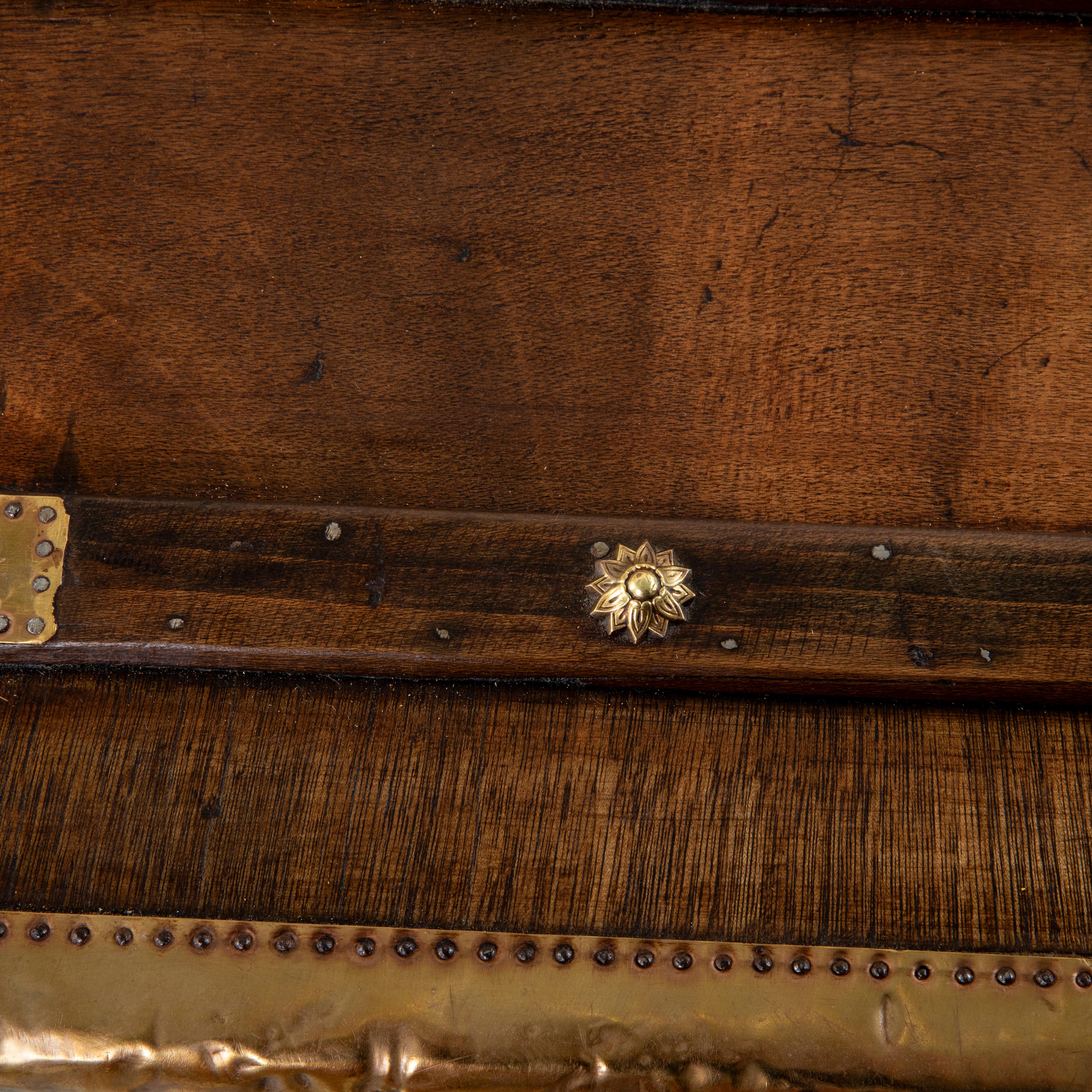 French Wooden Steam Trunk with Runners, Brass, Iron, Leather Details, circa 1880 For Sale 5