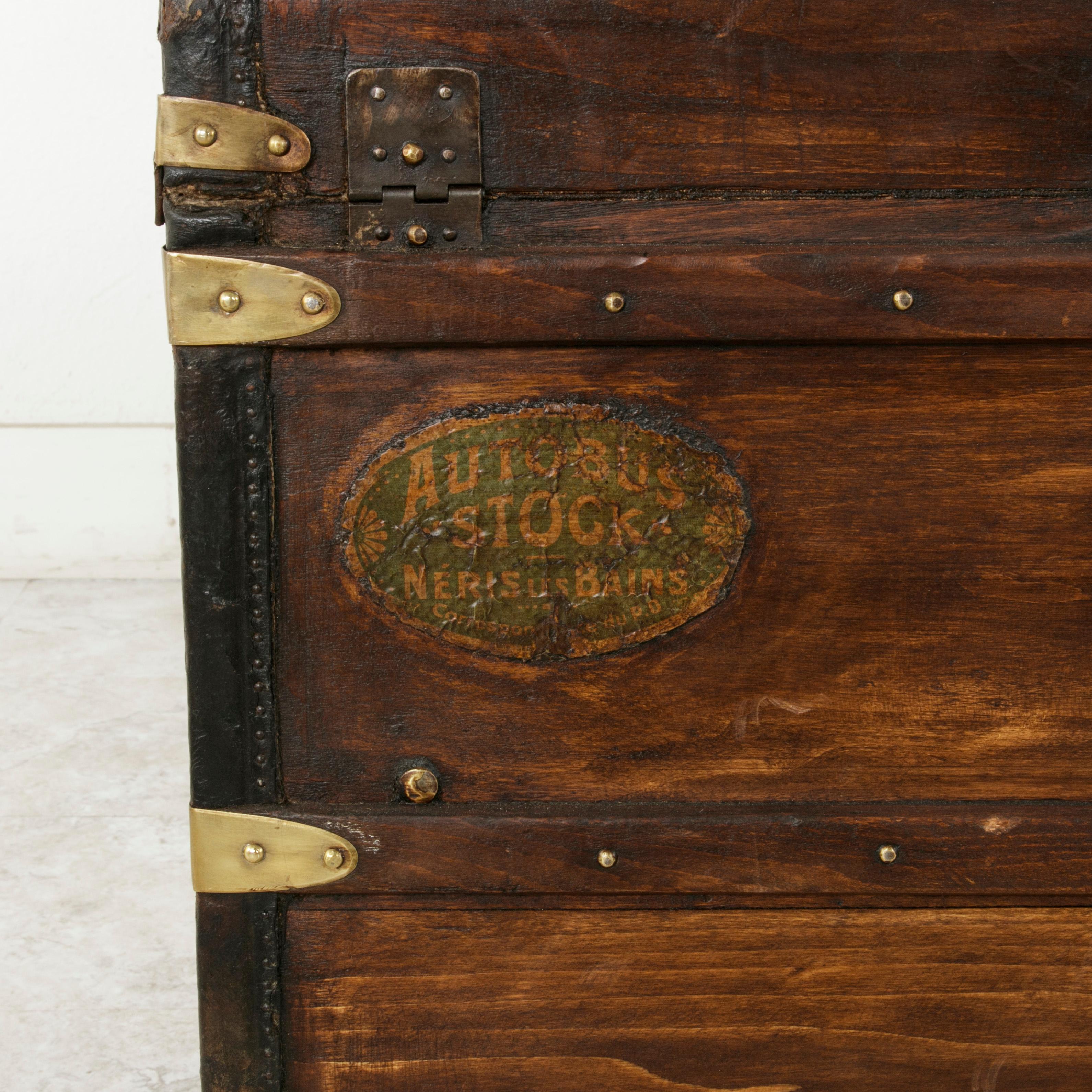 French Wooden Steam Trunk with Runners, Brass, Iron, Leather Details, circa 1900 7