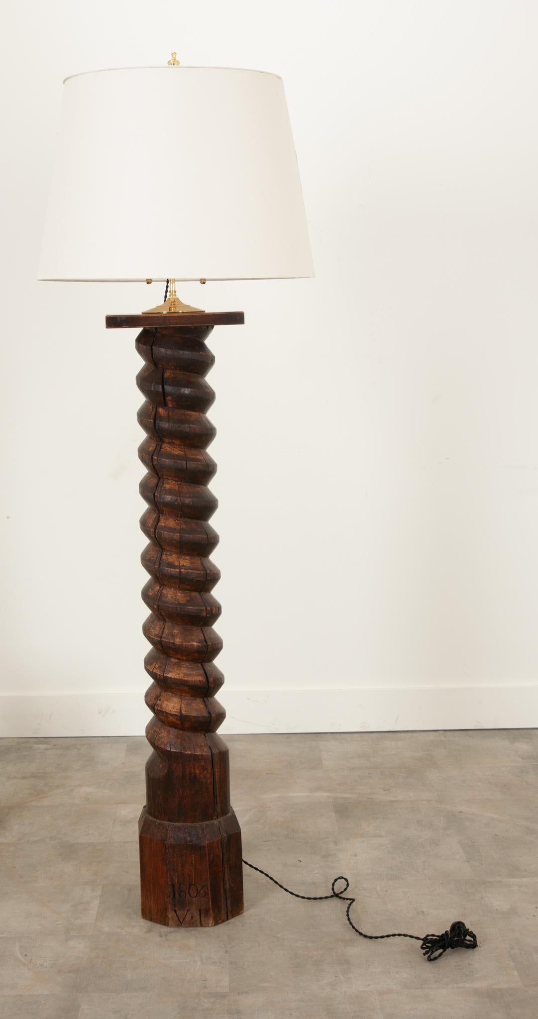 French Wooden Wine Press Floor Lamp For Sale 1