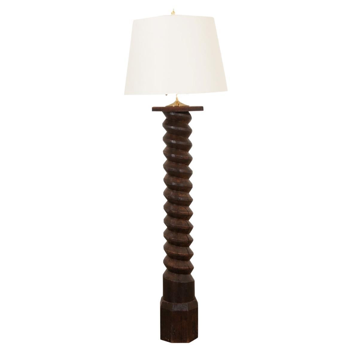 French Wooden Wine Press Floor Lamp For Sale