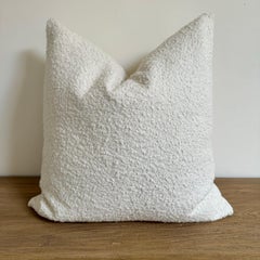 French Wooly Boucle and Linen Accent Pillow Blanc