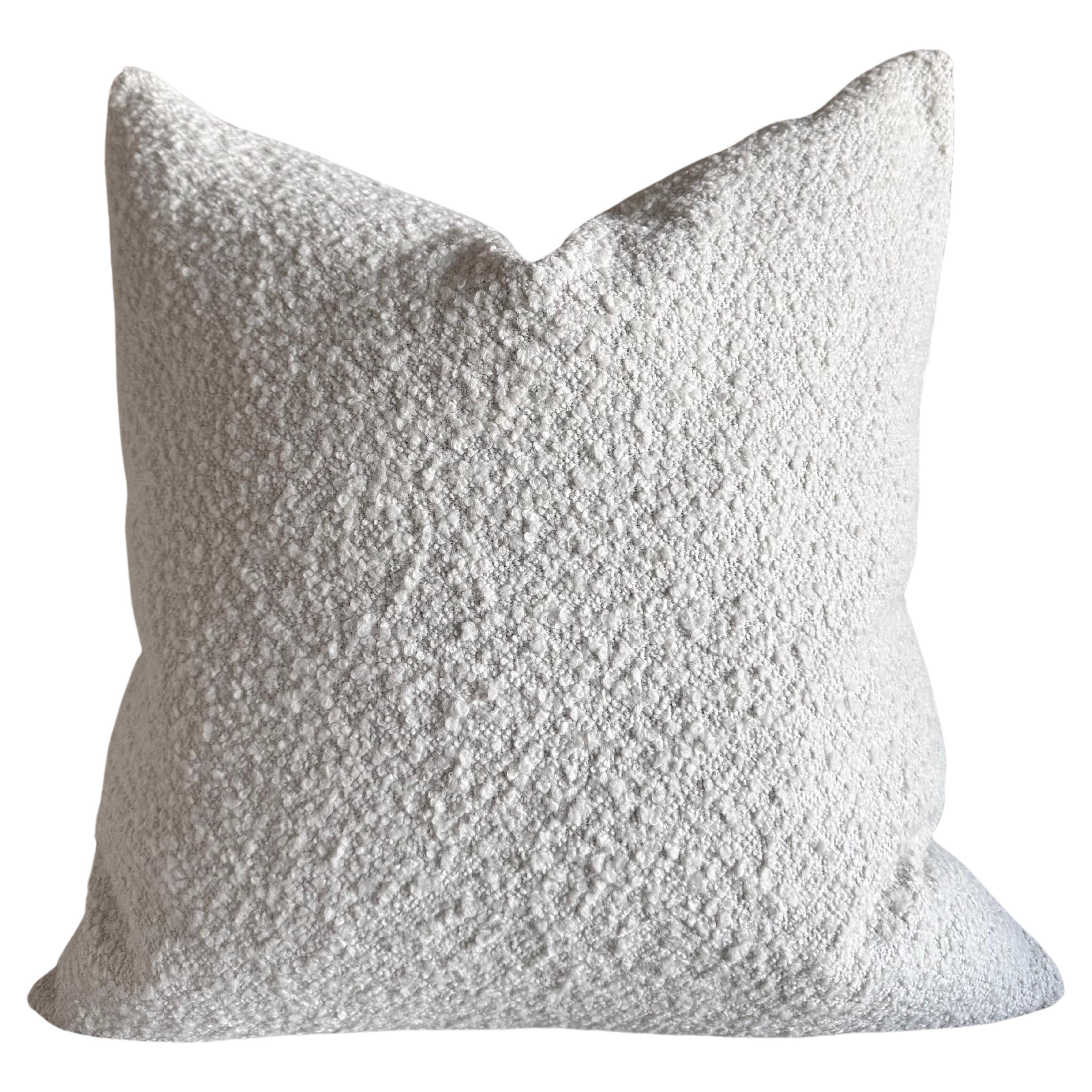 French Wooly Boucle and Linen Accent Pillow Blanc For Sale