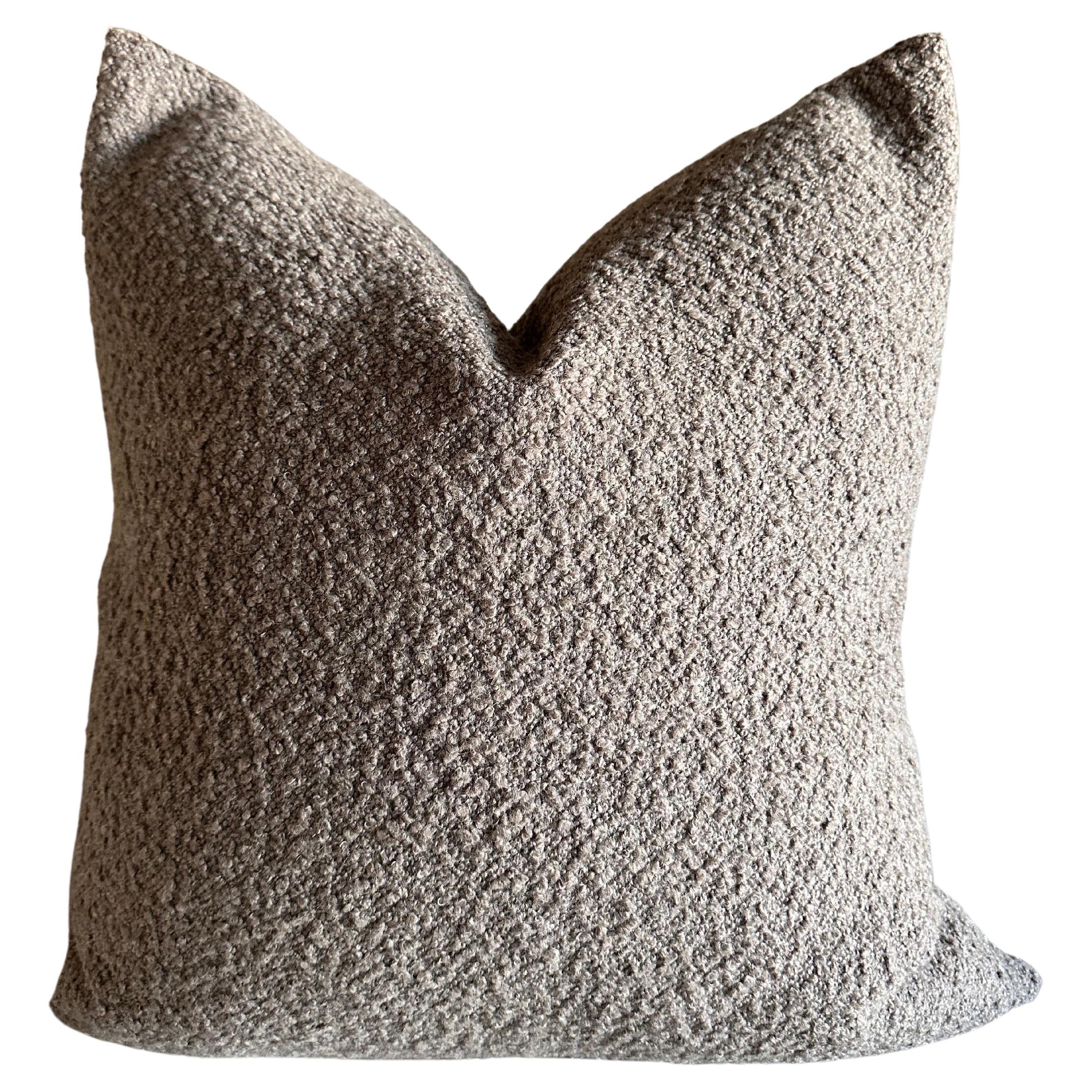French Wooly Boucle and Linen Accent Pillow Ecorce For Sale