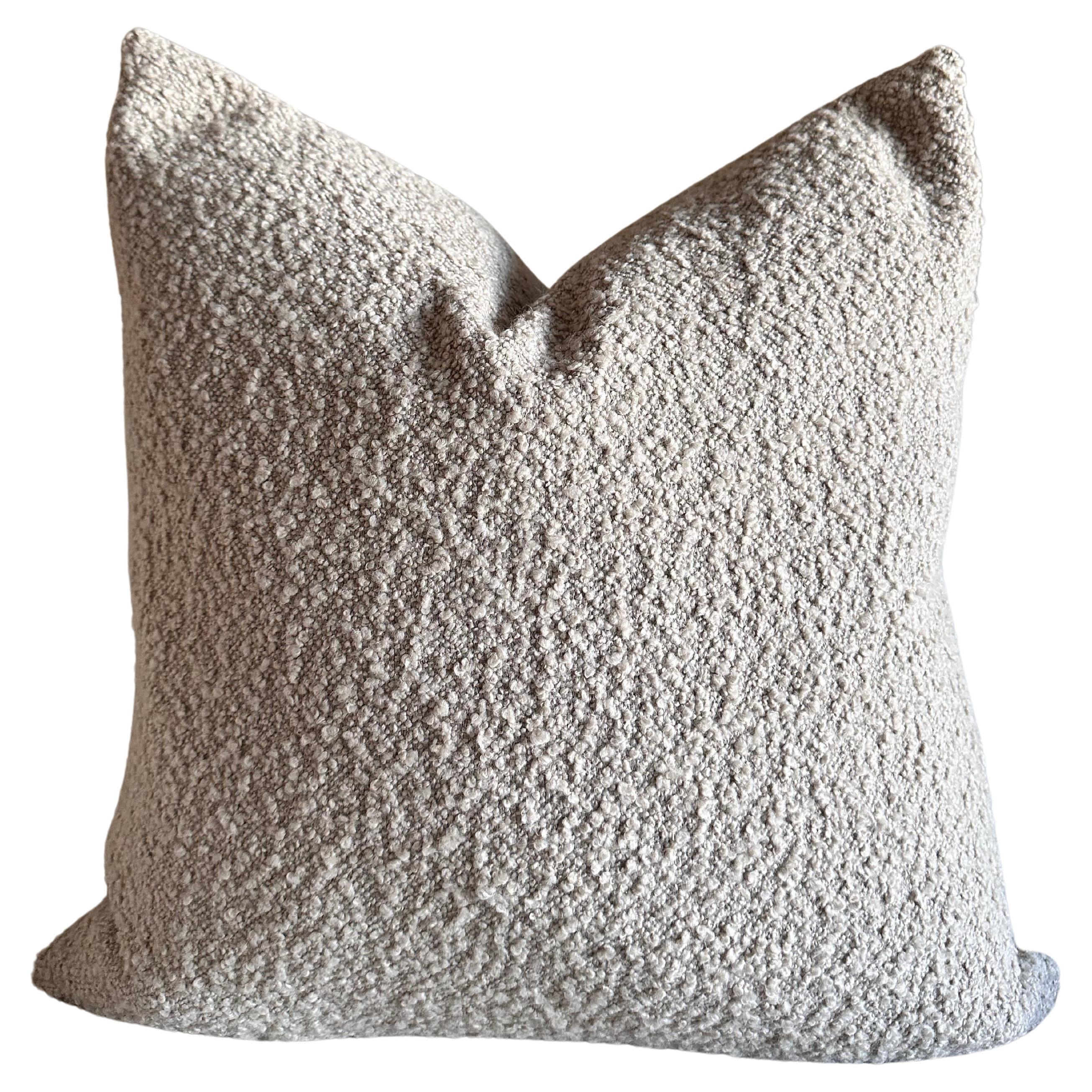 French Wooly Boucle and Linen Accent Pillow Natural