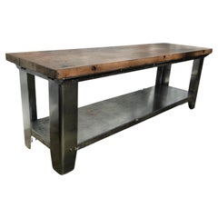 Banc de travail français en métal et bois de palmier, France, 1950
