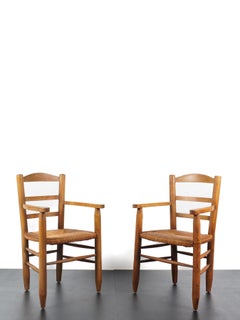 French work in the style of charlotte perriand - Pair of armchairs -Wood & straw