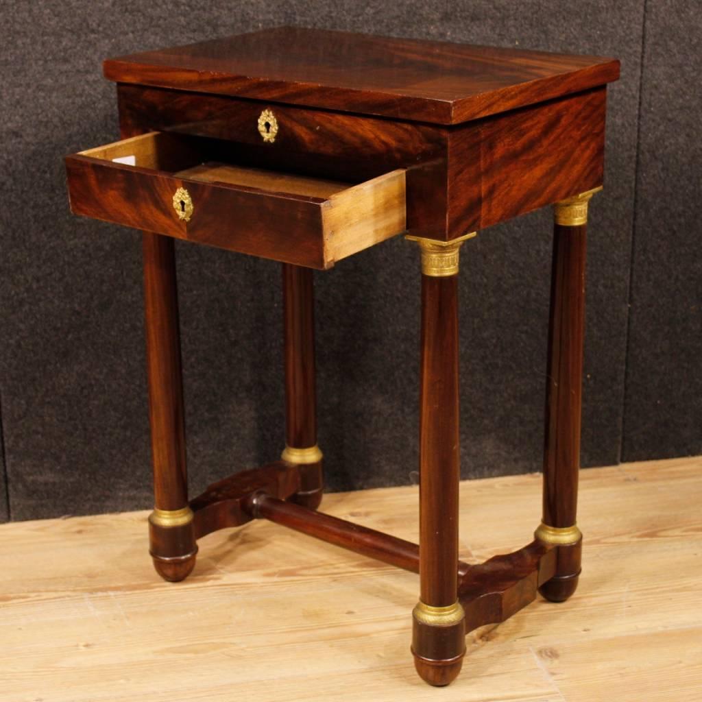 Bronze French Work Table in Mahogany Wood in Empire Style from 20th Century