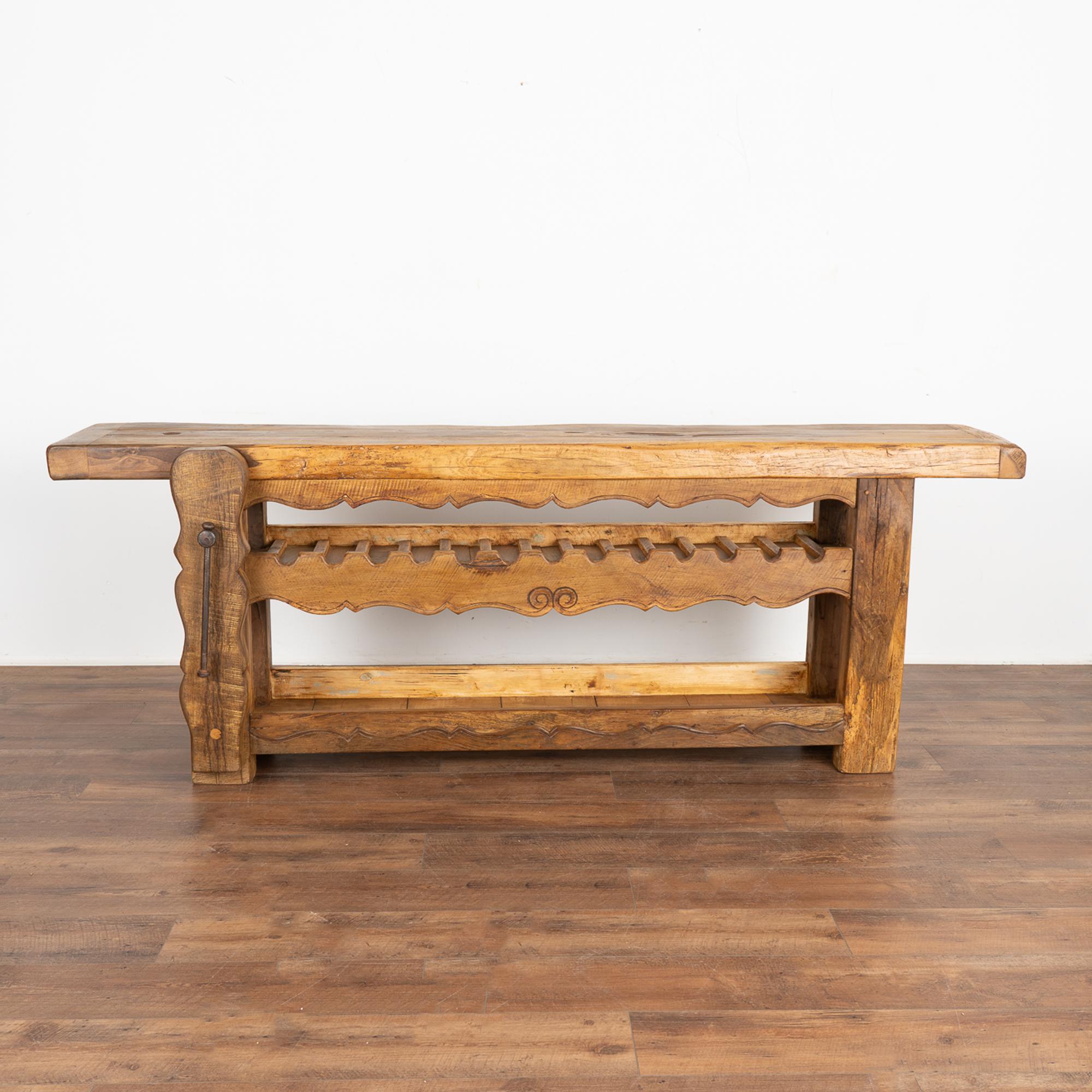 Rustic French Work Table Wine Rack Console, circa 1900's