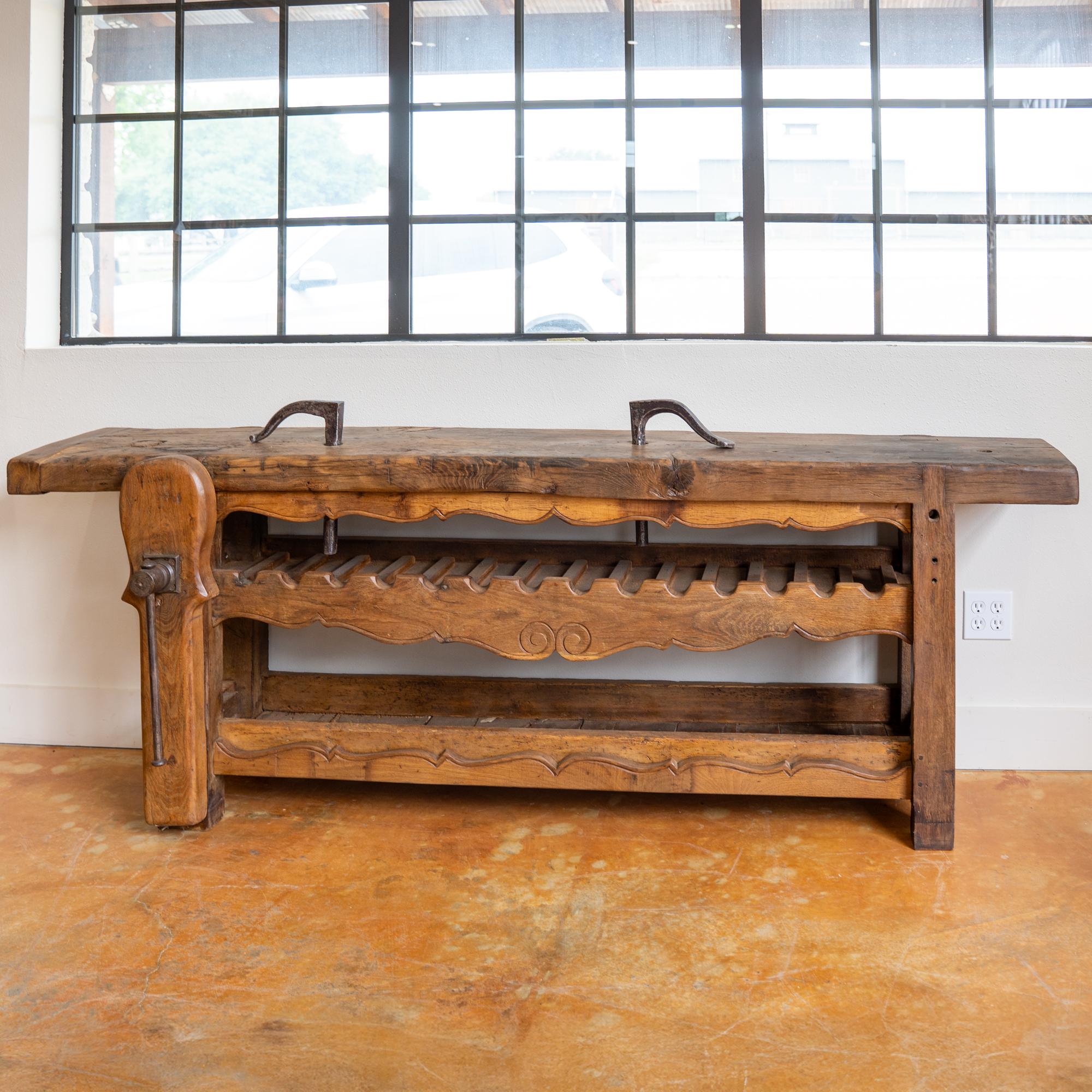 French workbench with wine rack and shelf. 