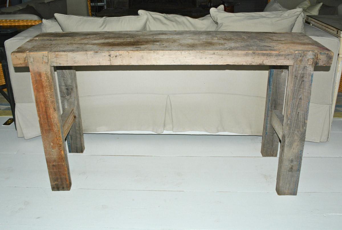 In the style of Axel Vervoordt, incorporate the rustic weathered piece brings chic to the casually elegant look. This workbench is the perfect addition. Can be used as sofa table, sideboard, bench or buffet server. Also perfect as entry hall foyer