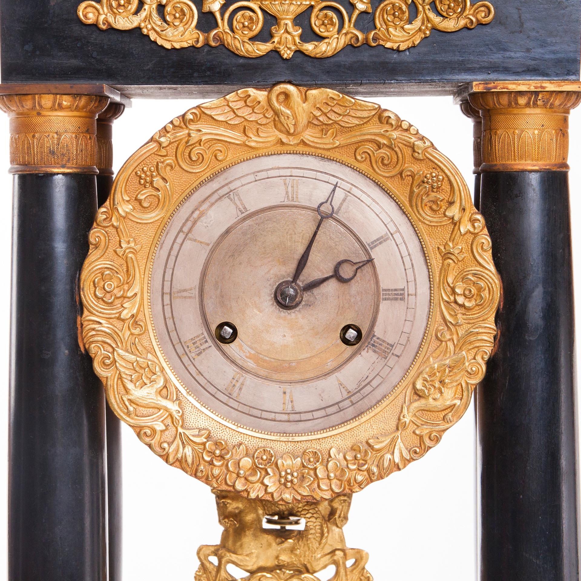 Empire French Working Wooden Bronze Fireplace Clock, 19th Century For Sale