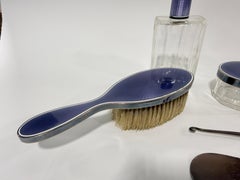 French Workshop, French Sterling Guilloché Enamel 8 Pc Vanity Set, Circa 1920