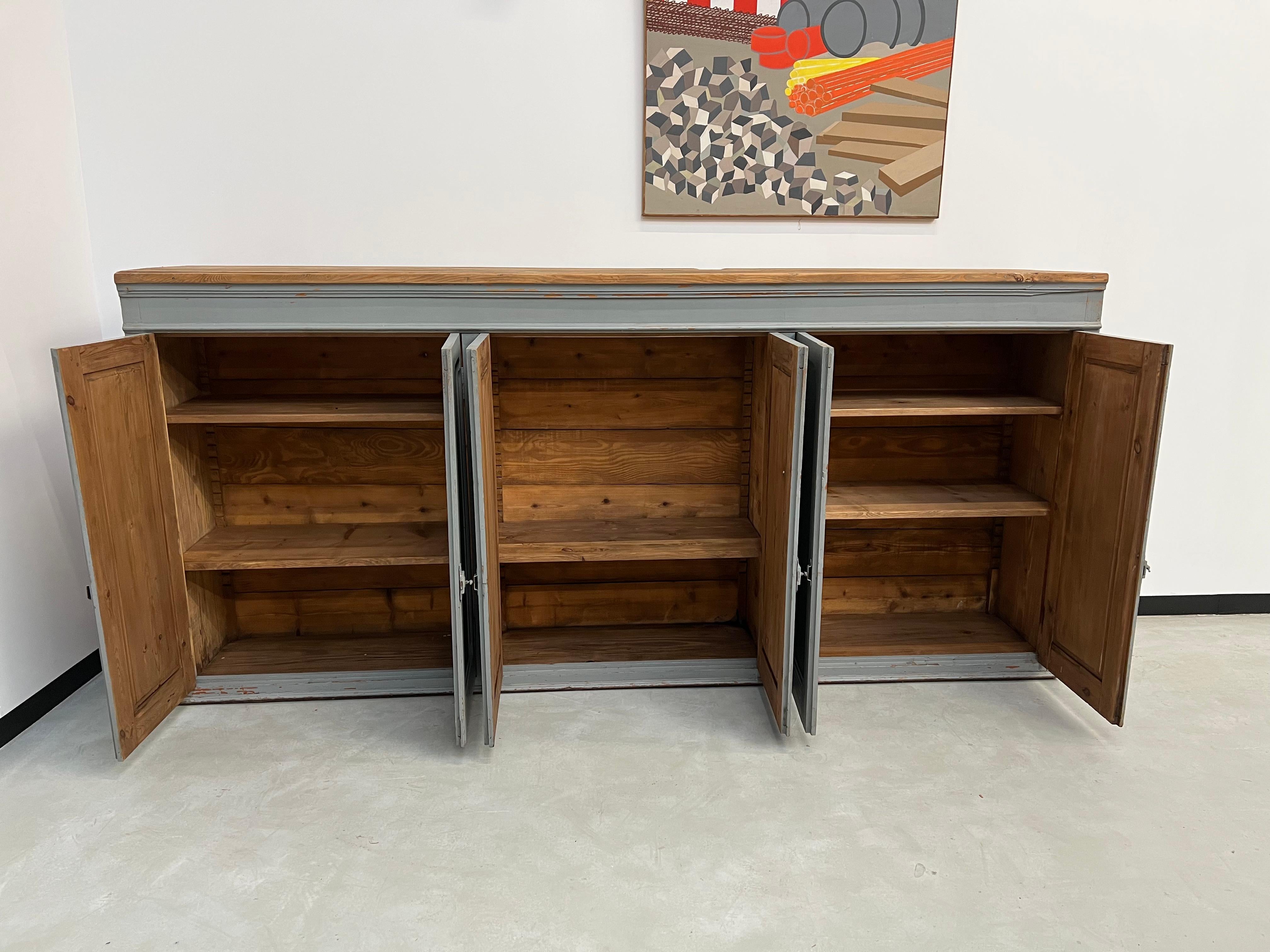 Pine French workshop sideboard in XXL format, from the 1950s