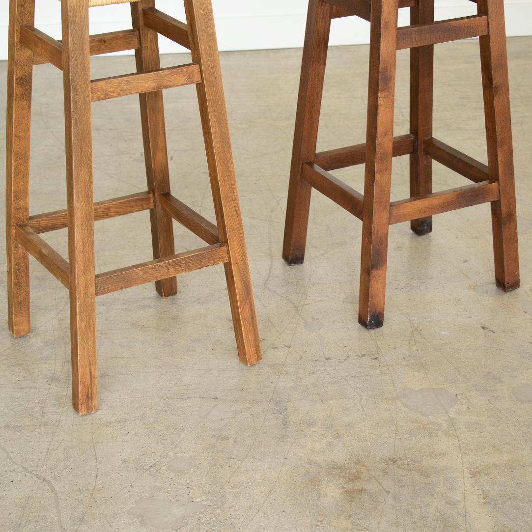 French Woven and Wood Bar Stools In Good Condition For Sale In Los Angeles, CA