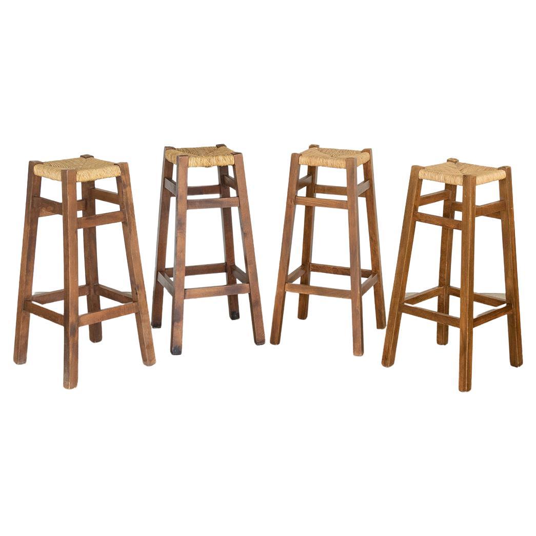 French Woven and Wood Bar Stools