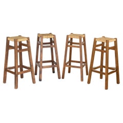 French Woven and Wood Bar Stools