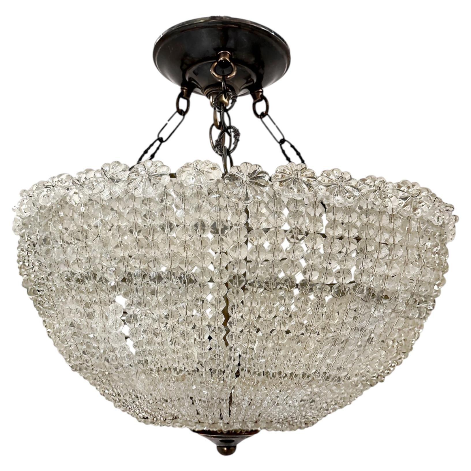 French Woven Crystal Light Fixture