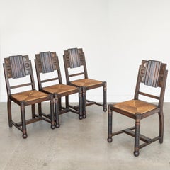 Chaises de salle à manger tressées par Charles Dudouyt, ensemble de 4