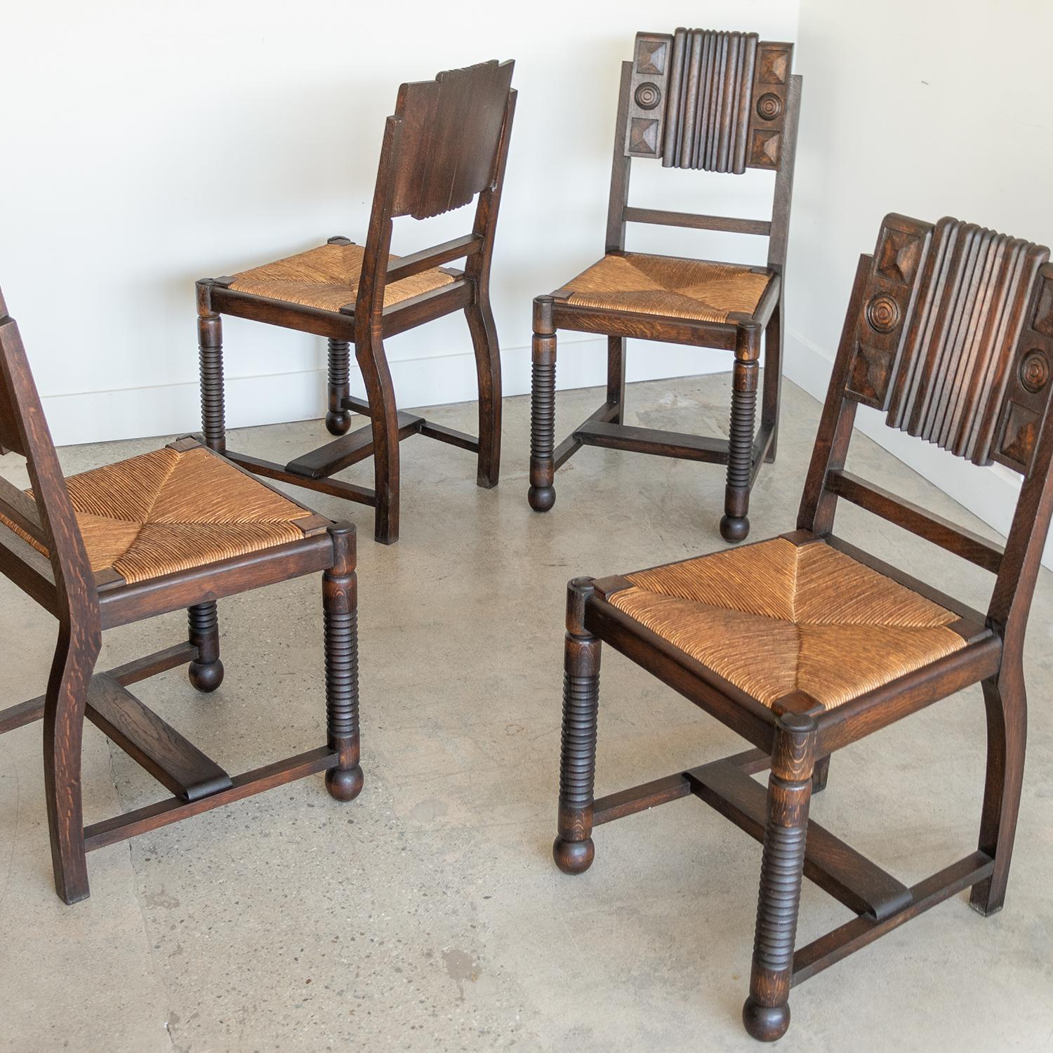 French Woven Dining Chairs by Charles Dudouyt, Set of 4 In Good Condition In Los Angeles, CA