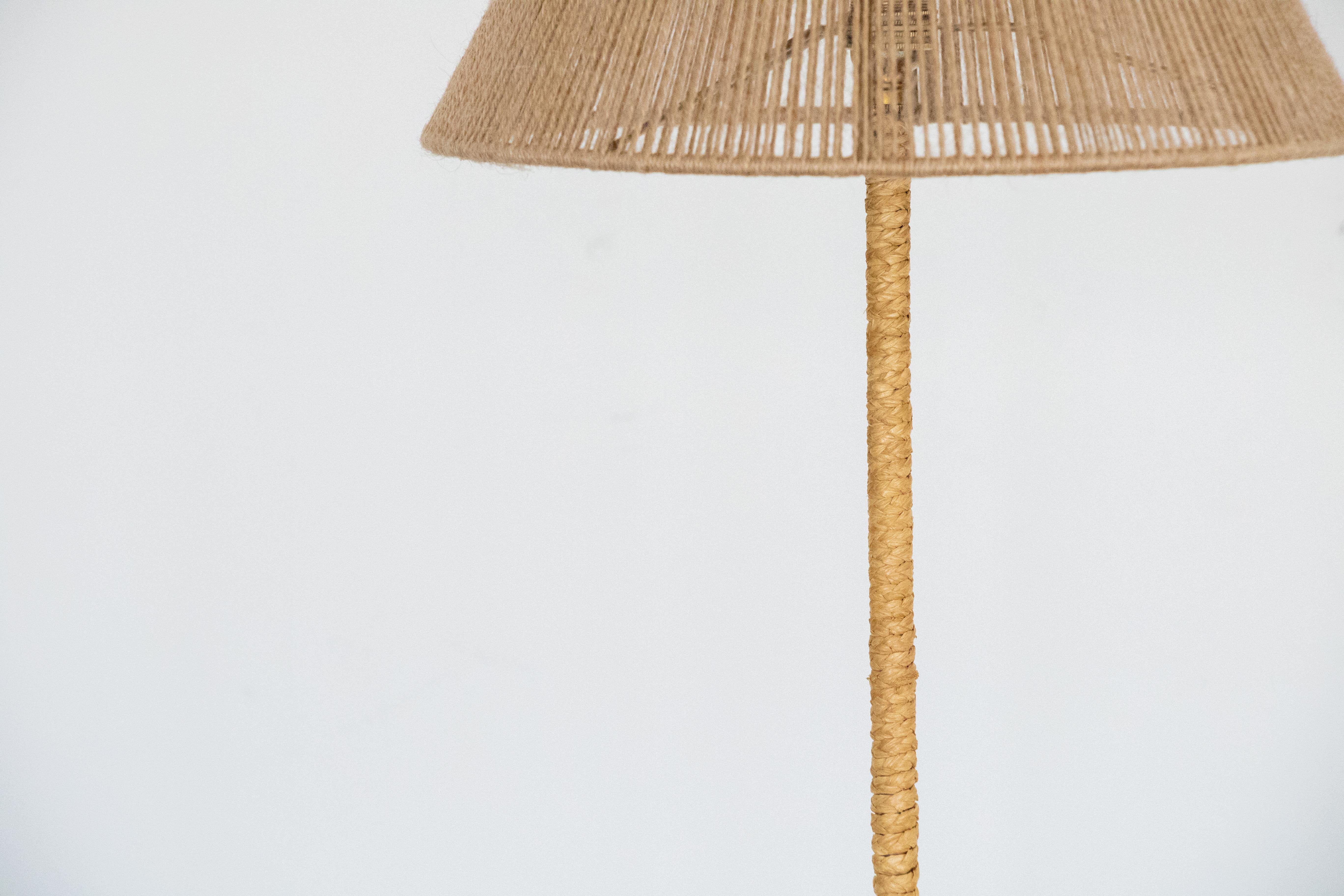 French Woven Floor Lamp with Rope Shade In Good Condition In Los Angeles, CA