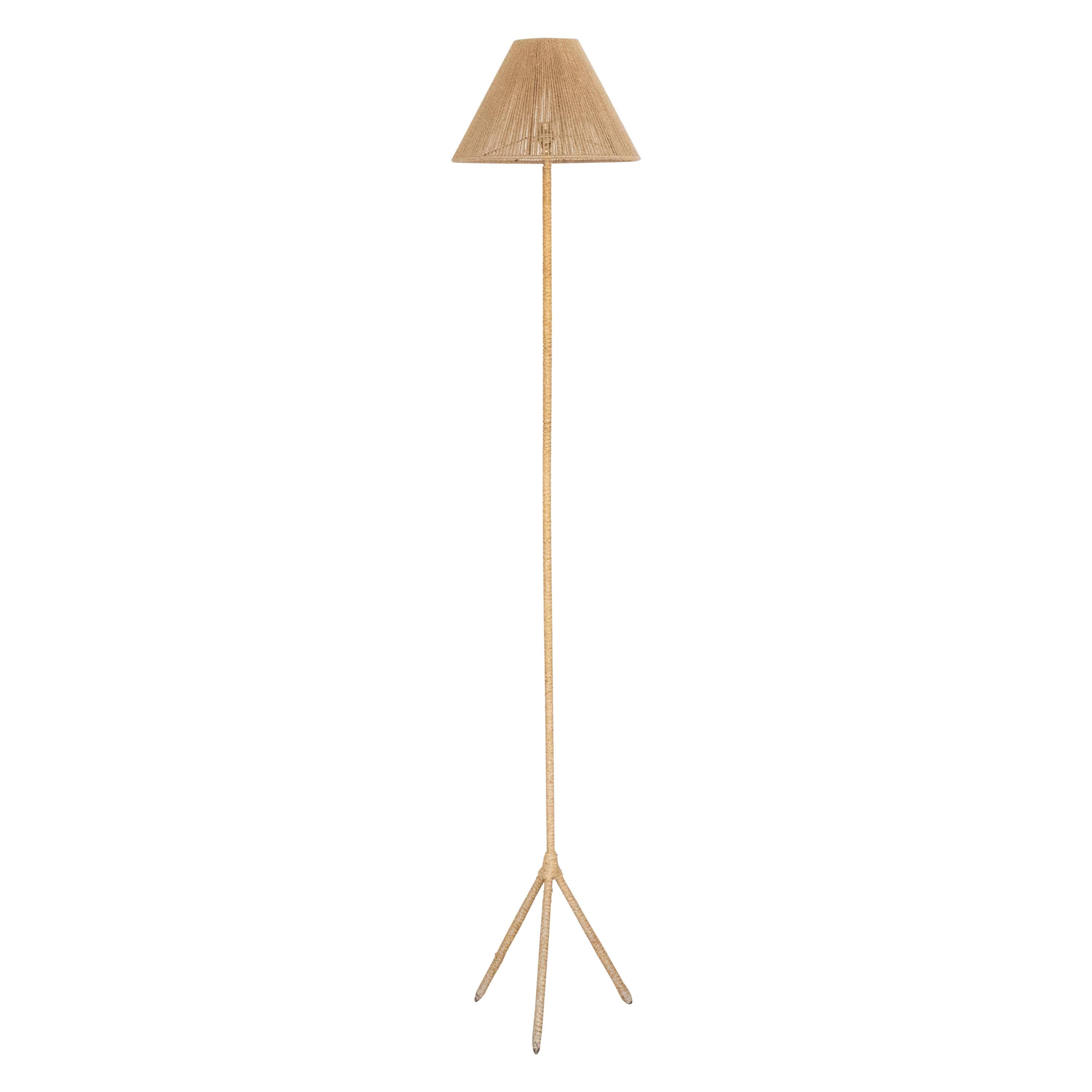 French Woven Floor Lamp with Rope Shade
