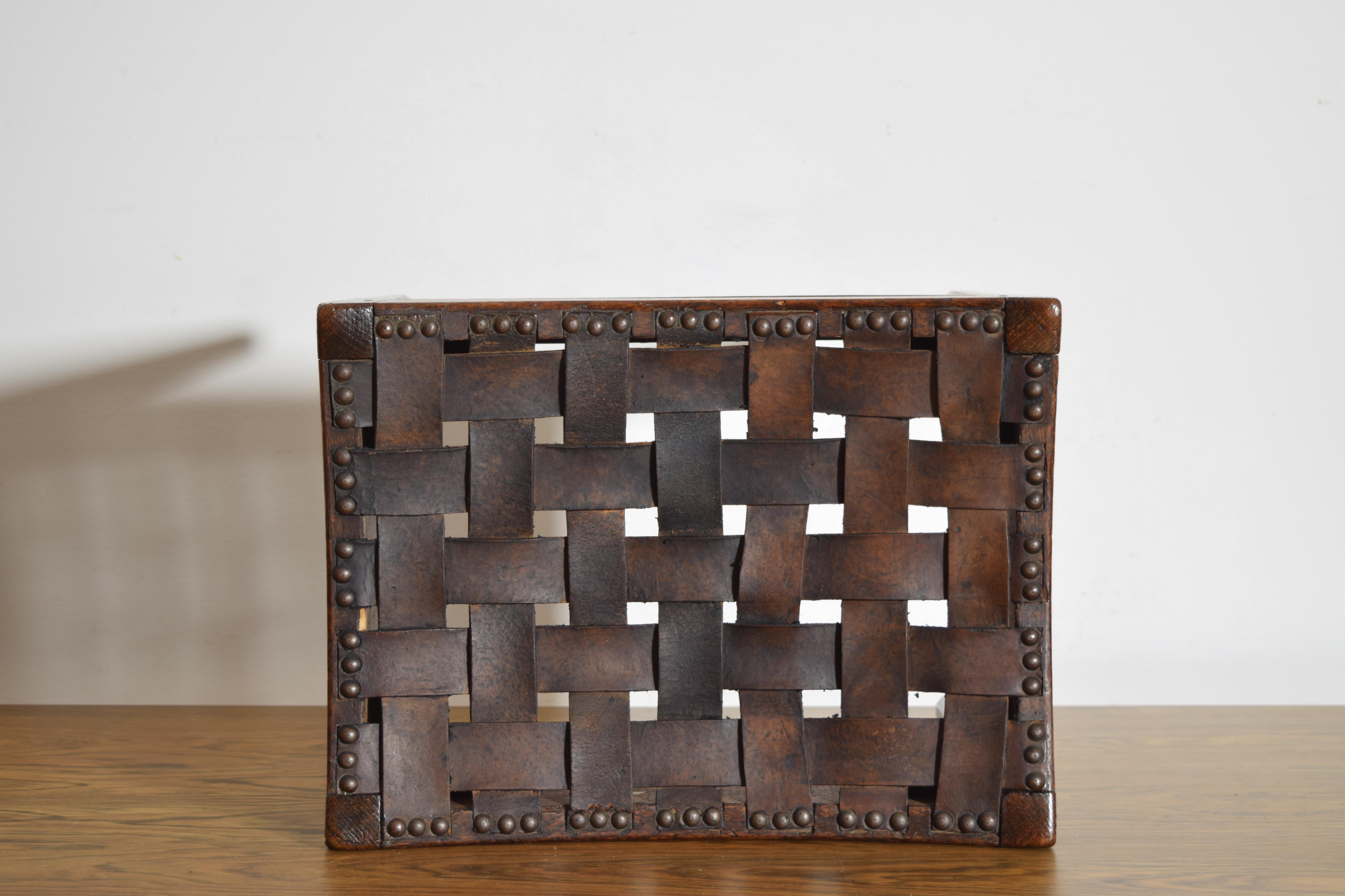 French Woven Leather and Oak Bench, mid 20th century For Sale 4