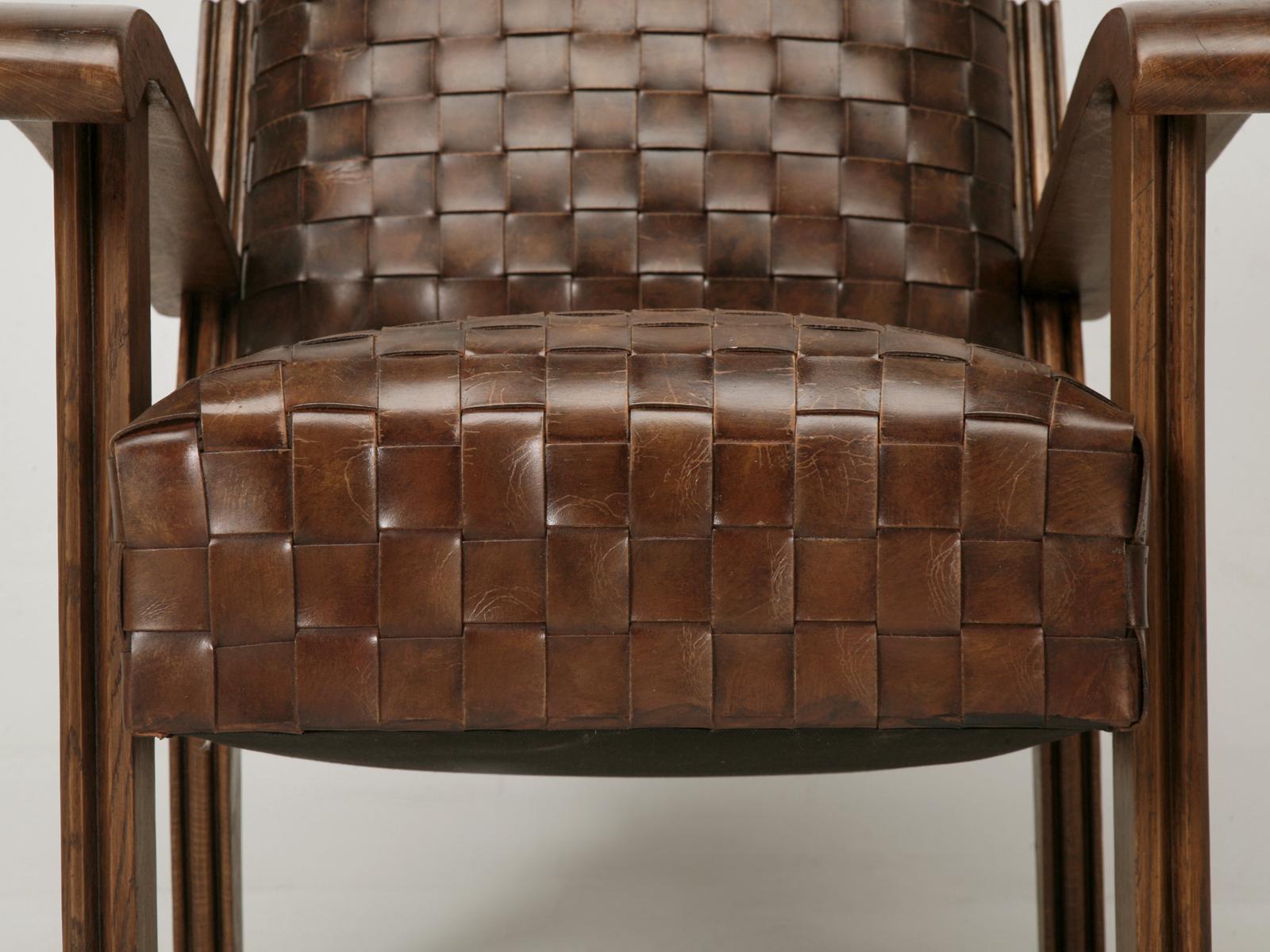 French Woven Leather Club Chairs with Matching Ottomans Available in any Color For Sale 3