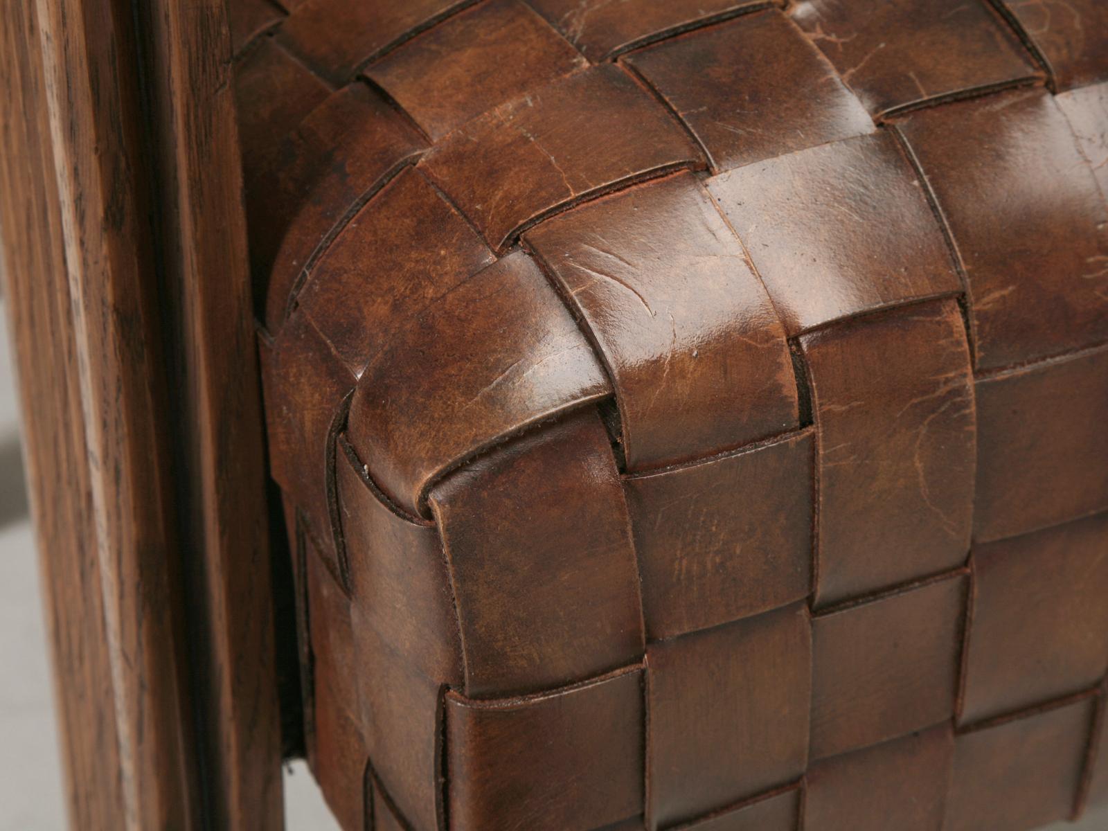  French Woven Leather Club Chairs with Matching Ottomans Available in any Color For Sale 4