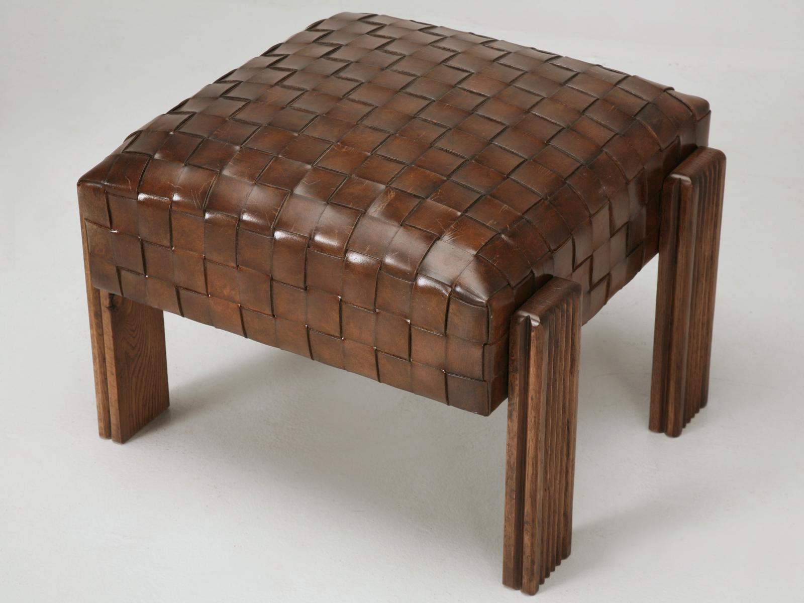 French Woven Leather Club Chairs with Matching Ottomans Available in any Color For Sale 9