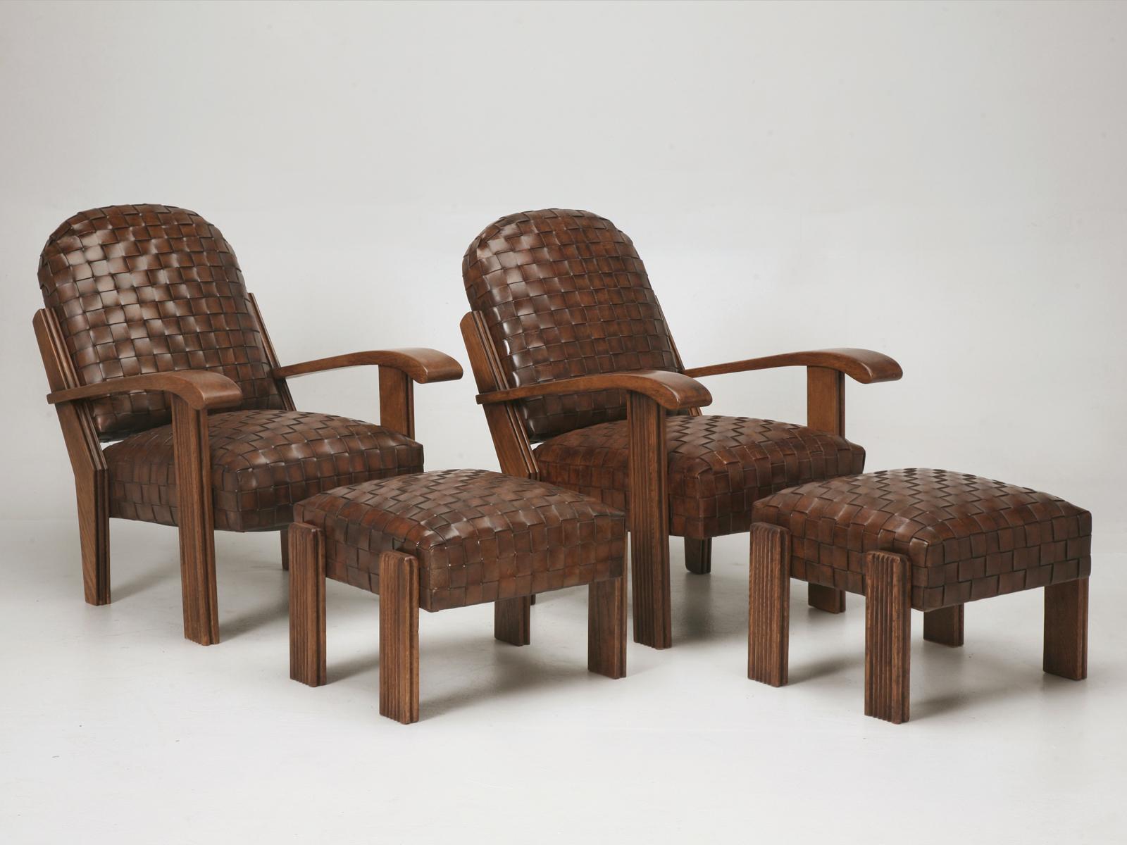 Made in our Old Plank Workshop, are an exact copy of an Original Pair of circa 1910-1920 Club Chairs we purchased in France over 20 years ago. The only real difference is that we made them more comfortable by using a proper horsehair padding, and