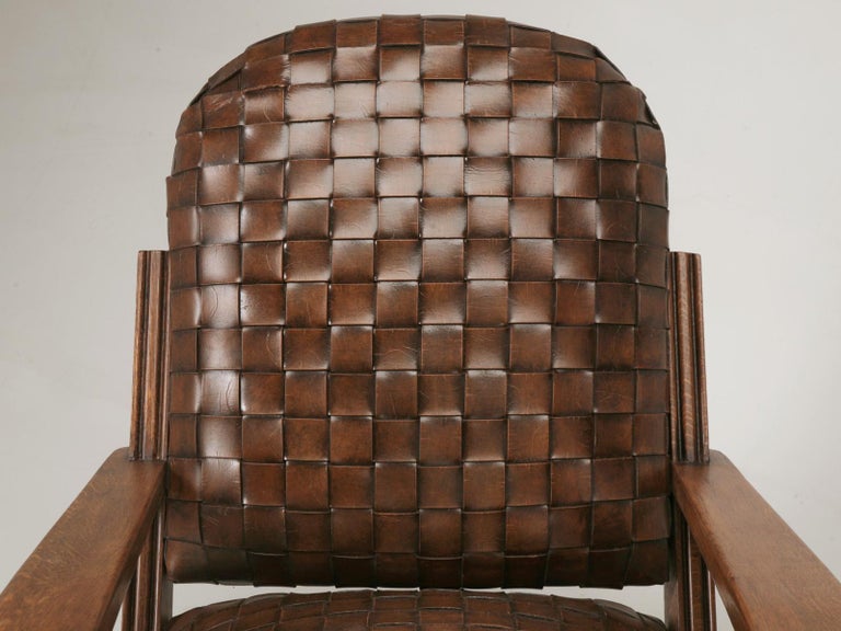 Art Deco  French Woven Leather Club Chairs with Matching Ottomans Available in any Color For Sale