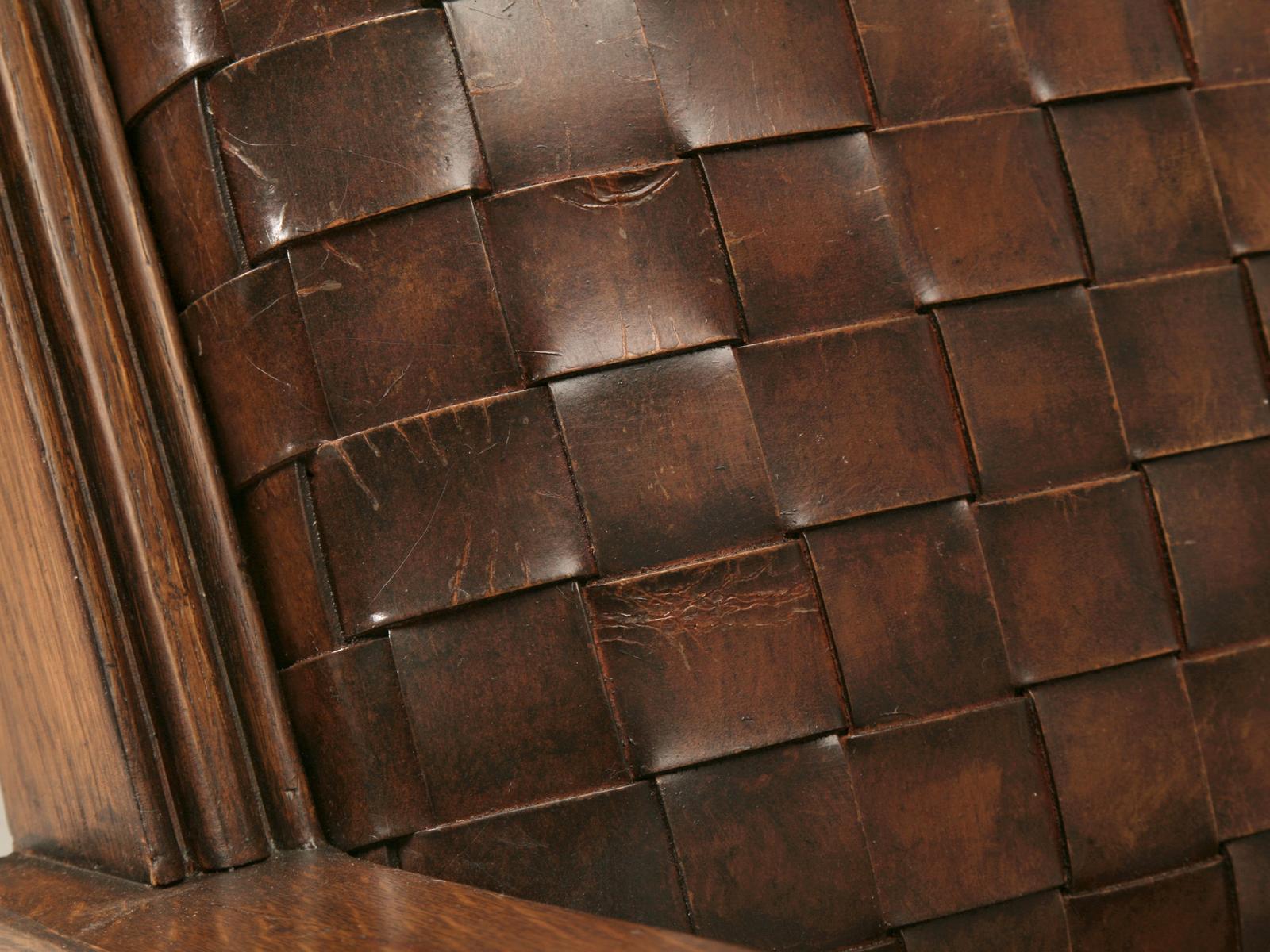 French Woven Leather Club Chairs with Matching Ottomans Available in any Color In New Condition For Sale In Chicago, IL