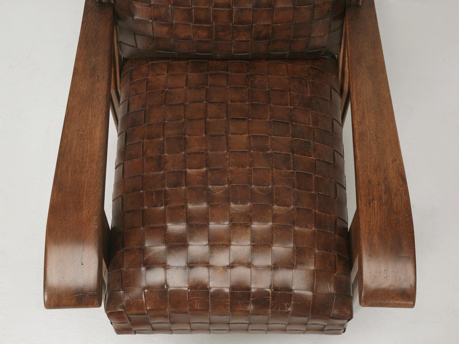 Contemporary  French Woven Leather Club Chairs with Matching Ottomans Available in any Color For Sale