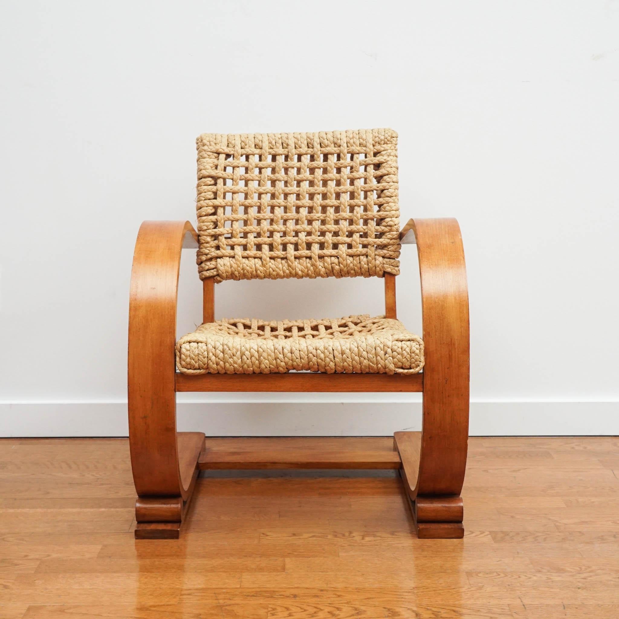 Mid-Century Modern French Woven Lounge Chairs 1940's For Sale