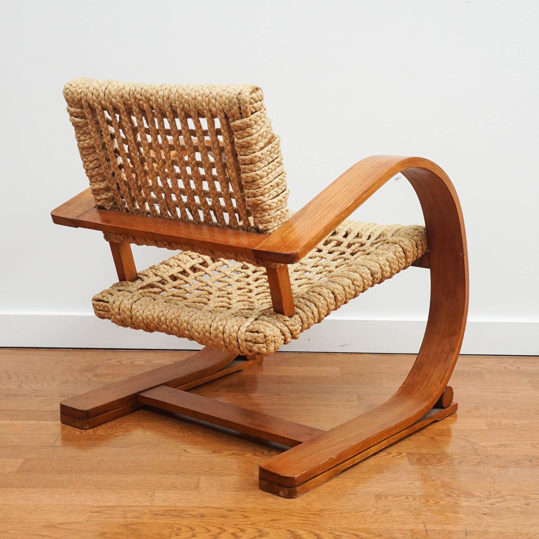 Hand-Crafted French Woven Lounge Chairs 1940's For Sale