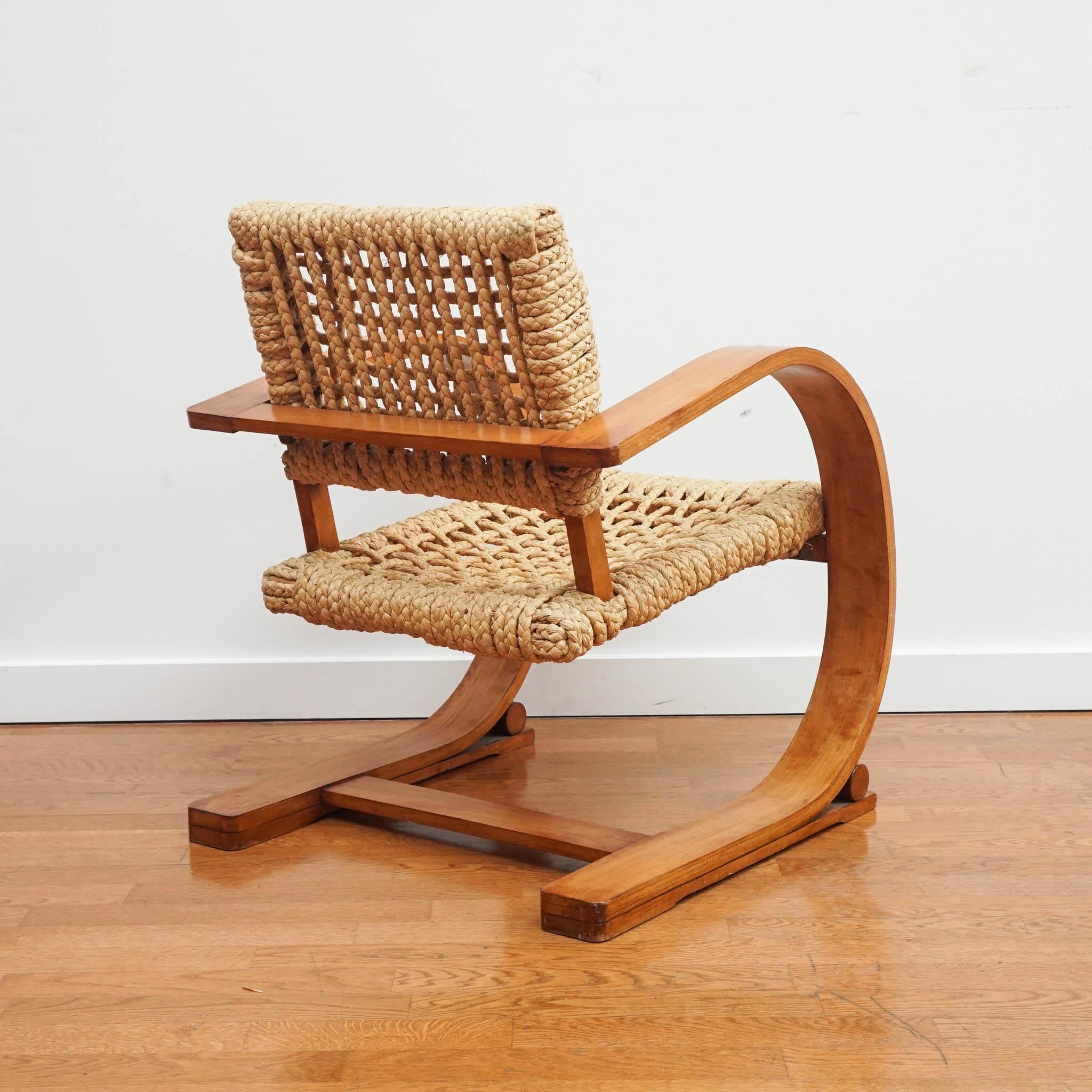 French Woven Lounge Chairs 1940's In Good Condition For Sale In Hudson, NY