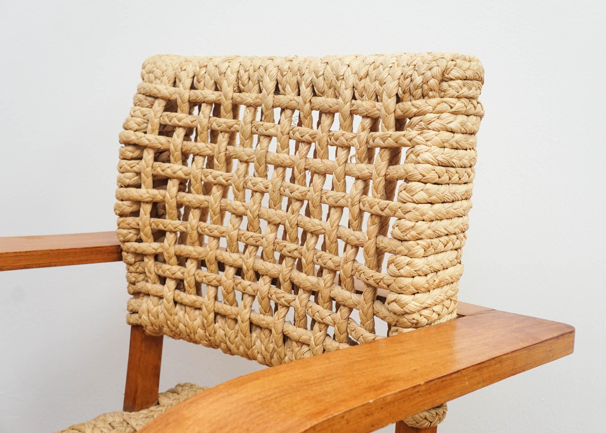 Rush French Woven Lounge Chairs 1940's For Sale