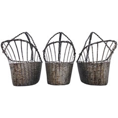 French Woven Metal Basket Bottle Holders Retro in a Parisian Restaurant