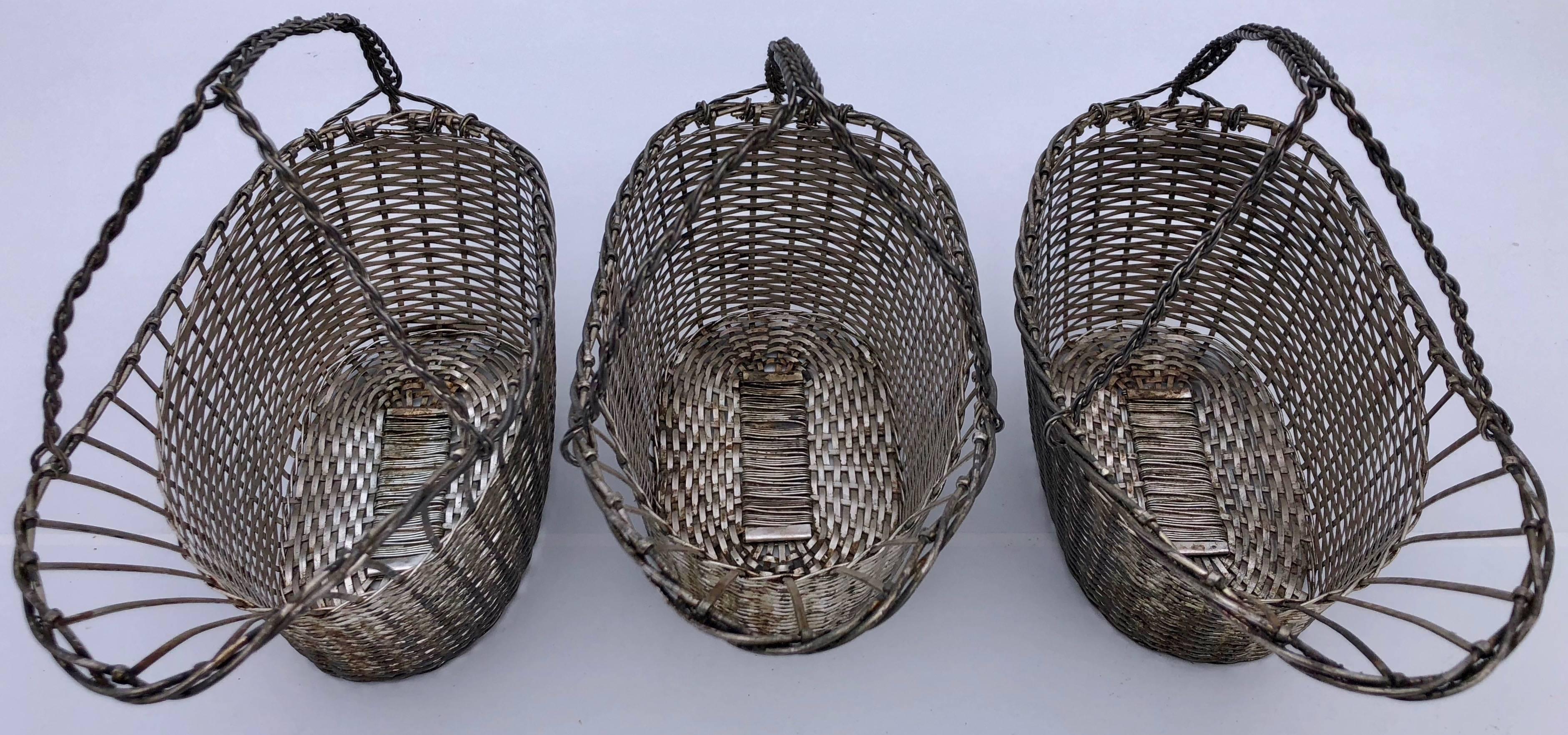 Modern French Woven Metal Basket Bottle Holders Used in a Parisian Restaurant For Sale